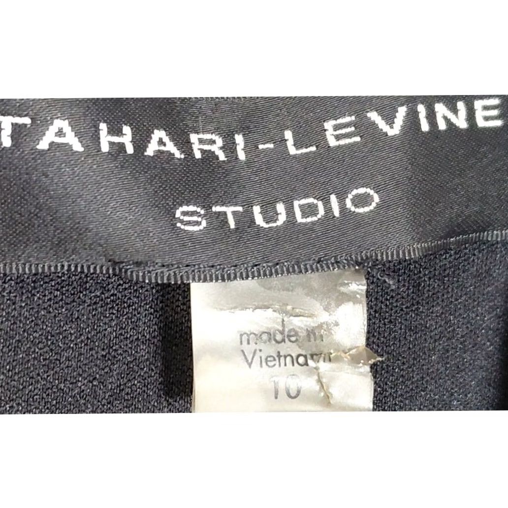 Madison TAHARI-LEVINE STUDIO Floral Cold Shoulder Dress Knee Length Size 10 Black Knit A-Line Short Sleeve Crew Neck Lined Polyester VINTAGE No Women"} Size L / US 10 / IT 46 - 4 Thumbnail