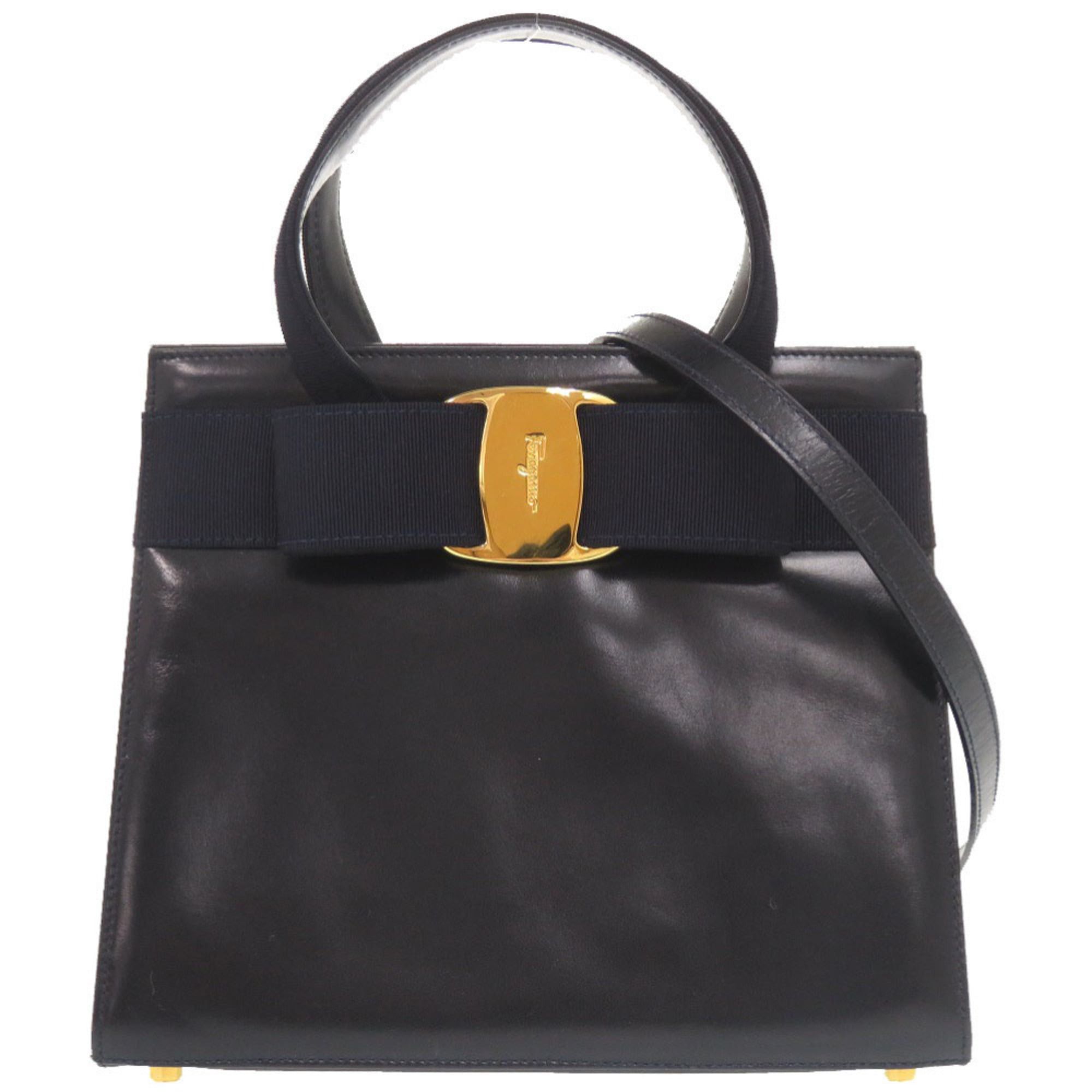 Salvatore Ferragamo Excellent condition Salvatore Ferragamo Vara ribbon leather navy 2-way handbag/shoulder bag 0568Salvatore Size ONE SIZE - 1 Thumbnail