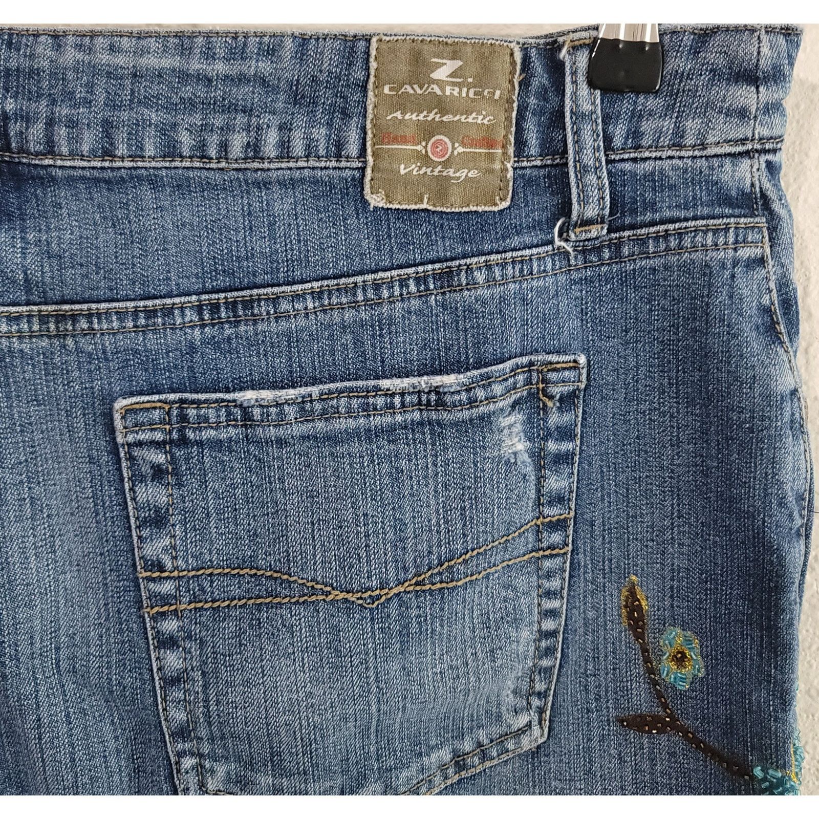 Other Vintage Z Cavaricci Blue Denim Beaded Flower Mini Skirt 16 Size 38" / US 16 / IT 52 - 2 Thumbnail