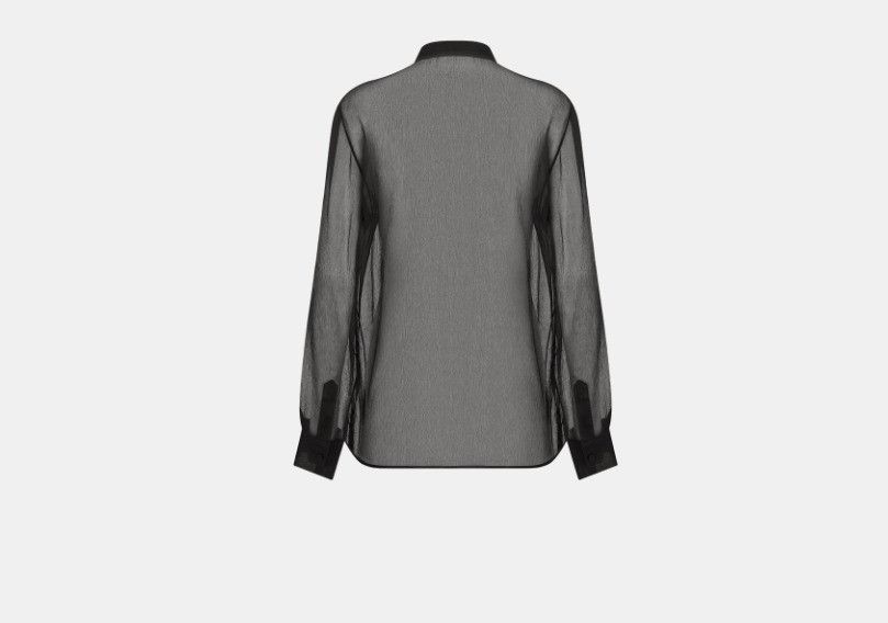 Dior o1w1db10824 Silk Crepe Sheer Blouse in Black Size S / US 4 / IT 40 - 2 Thumbnail