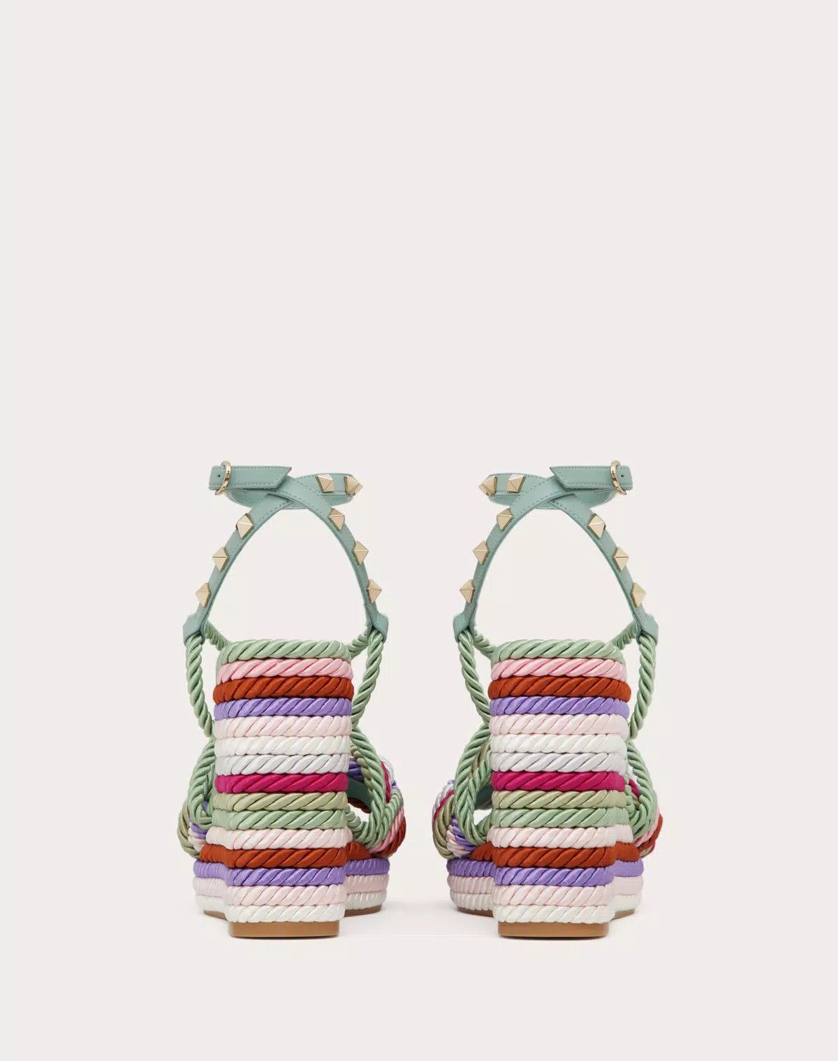 Valentino o1s1wg111125 Rockstud Wedge Sandals Silk Torchon Multicolor Size US 8 / IT 38 - 3 Thumbnail