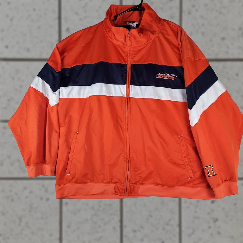 Vintage Red Oak Illinois Fighting Illini Jacket 3XL Orange Full Zip Polyester Men Regular Mid-Length Size US XXL / EU 58 / 5 - 1 Thumbnail