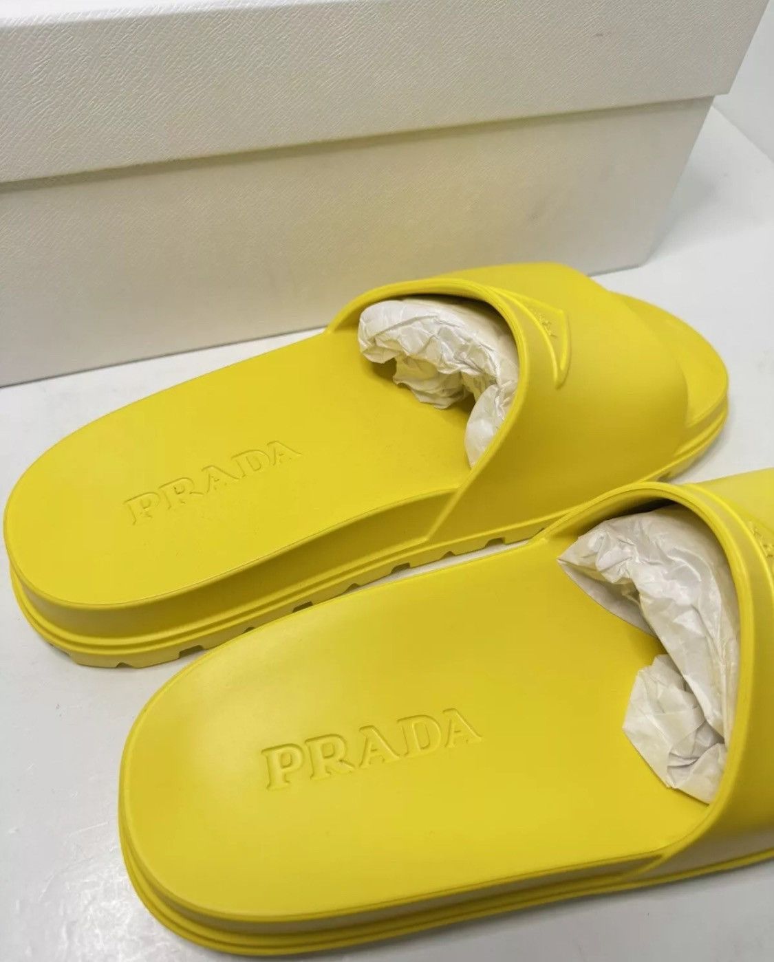 Prada NIB $525 Prada Triangle Logo Embossed Rubber Slides Sandals Size US 10 / EU 43 - 6 Thumbnail