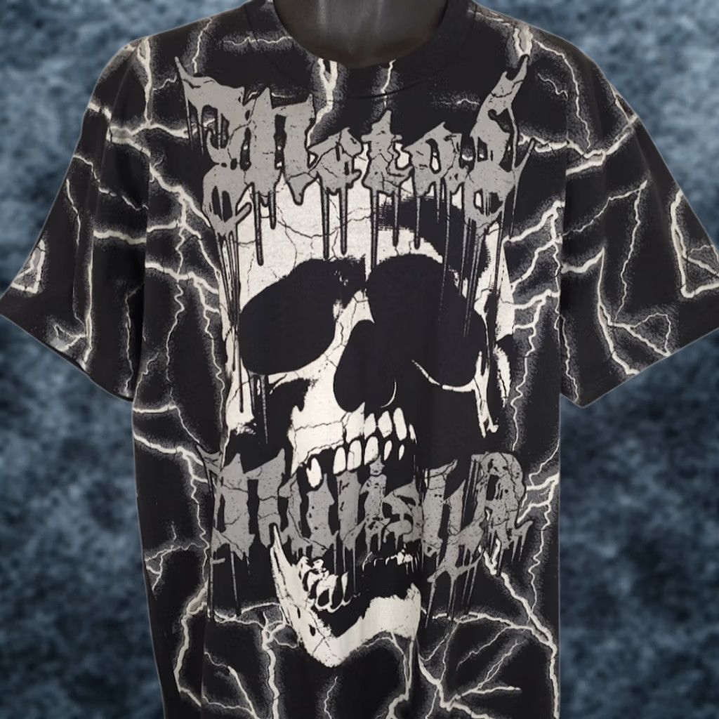 Metal Mulisha Metal Mulisha T Shirt Mens 2XL Black Gray All Over Print Shock Lightning Skull Horror Skeleton Cotton Shirt Mens Size US XXL / EU 58 / 5 - 1 Thumbnail