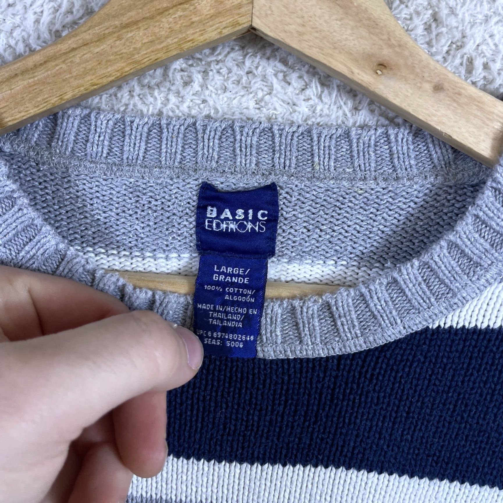 Basic Editions VINTAGE Basic Editions Sweater Mens Large Striped Knit Grandpa Grunge 90's Y2K Crew Neck Pullover Size US L / EU 52-54 / 3 - 3 Thumbnail