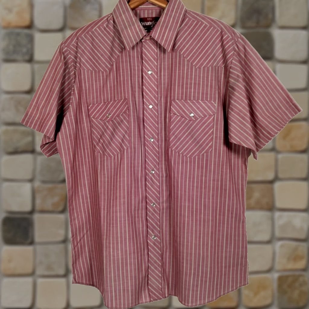 Wrangler Wrangler Western Shirt Maroon Beige Stripe Pearl Snap Ranch Size 16-16 1/2 Men Size US L / EU 52-54 / 3 - 1 Thumbnail