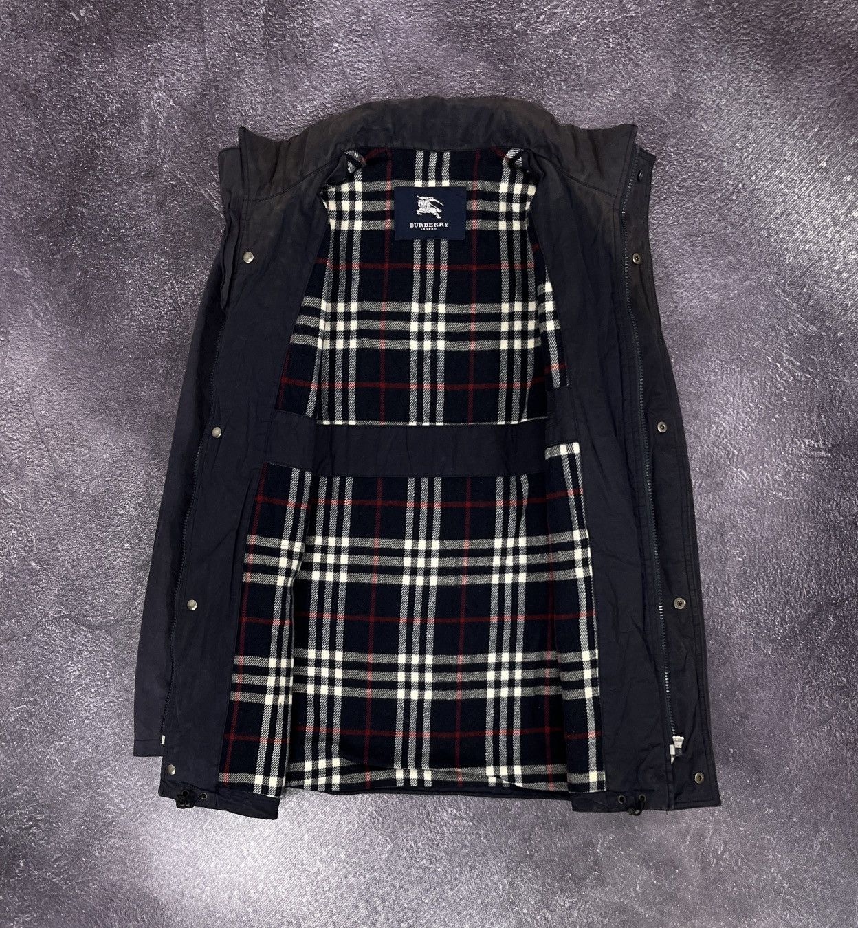 image of Vintage Burberry Nova Check Navy Luxury Coat Jacket, Men's (Size Medium)