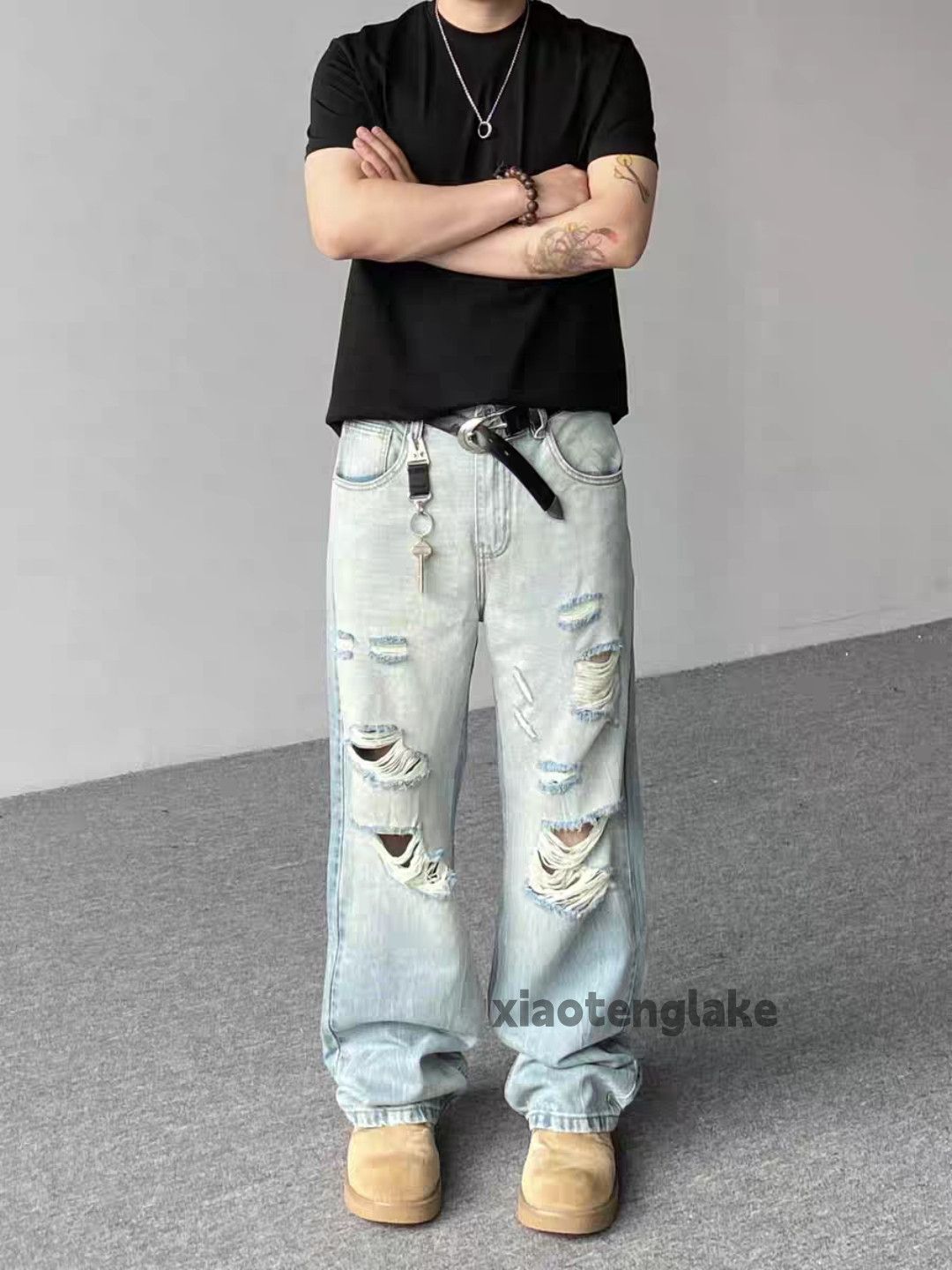 Vintage Custom washed faded loose baggy hiphop ripped jeans Size US 32 / EU 48 - 6 Thumbnail