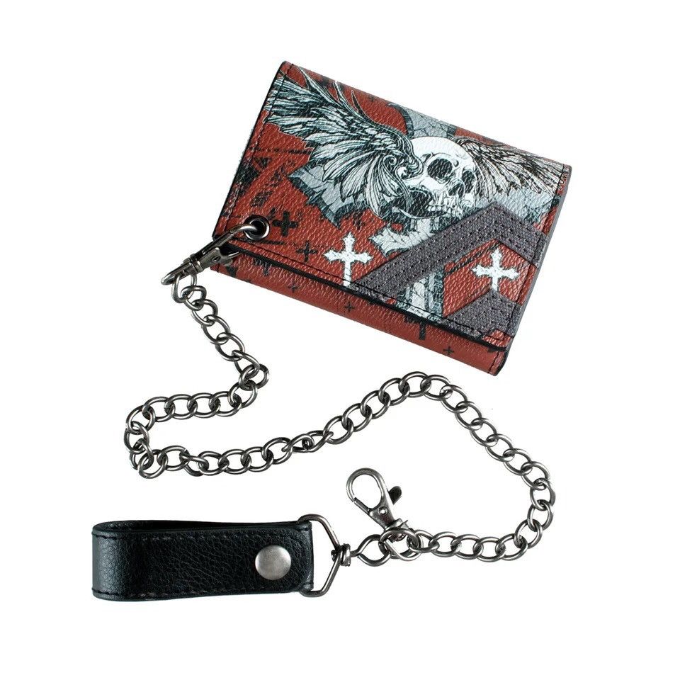 Japanese Brand × Vintage Men's Skull Cross Chain 3 Fold Men's Wallet Size ONE SIZE - 2 Thumbnail