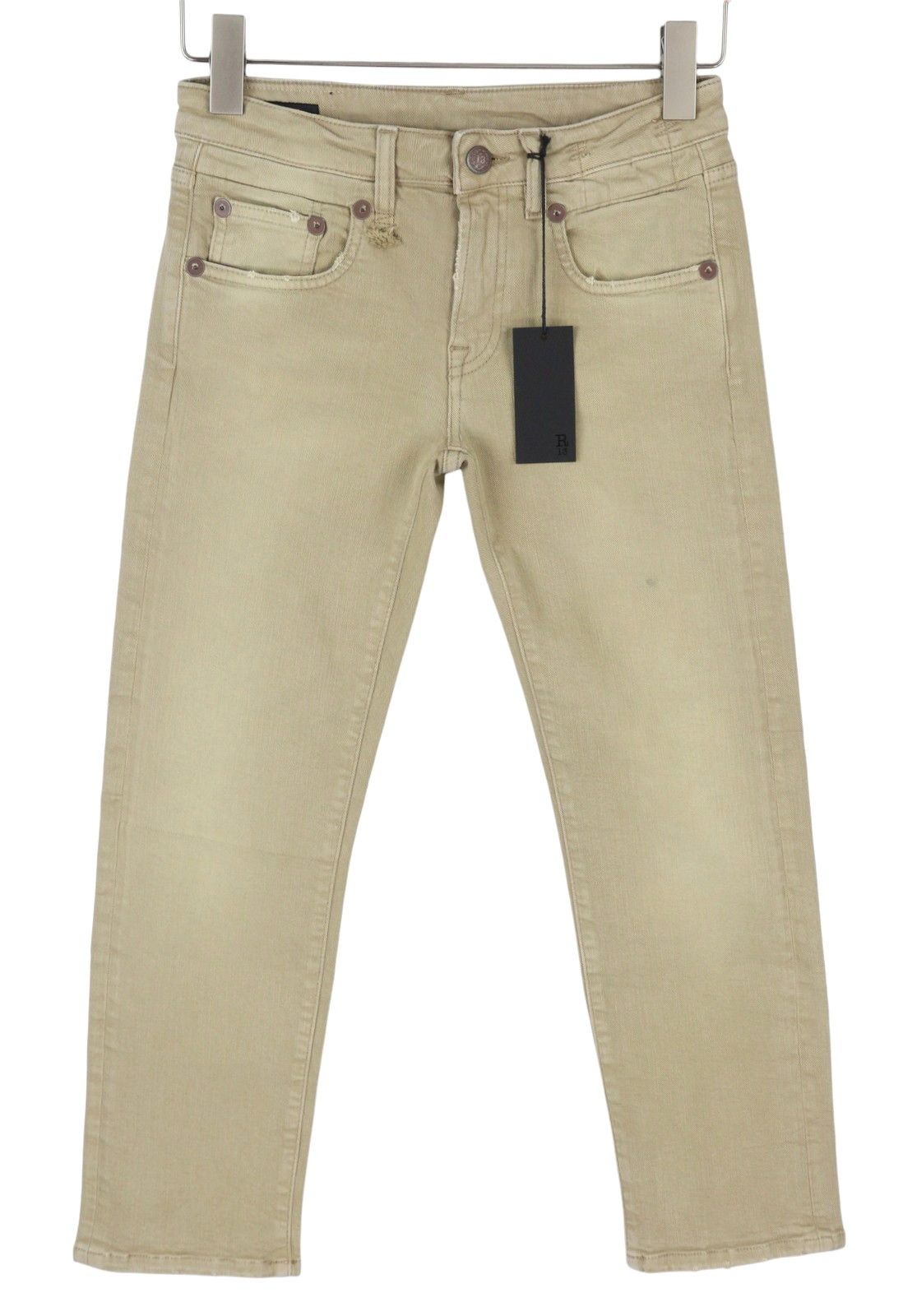 R13 BOY STRAIGHT 24 Khaki Stretch Cropped Ankle Zip 87792 Size 24" / US 00 / IT 34 - 2 Thumbnail