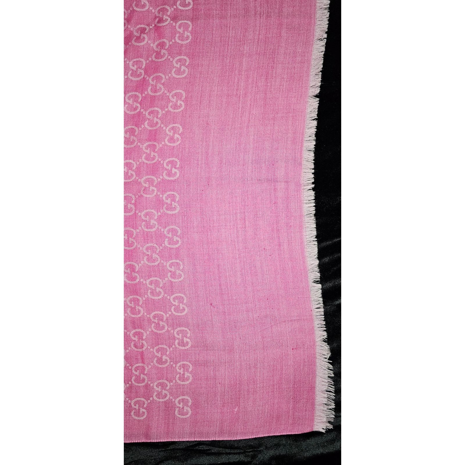 Hermes GUCCI Pink Jacquard Logo GG Wool Silk Scarf Size ONE SIZE - 5 Thumbnail
