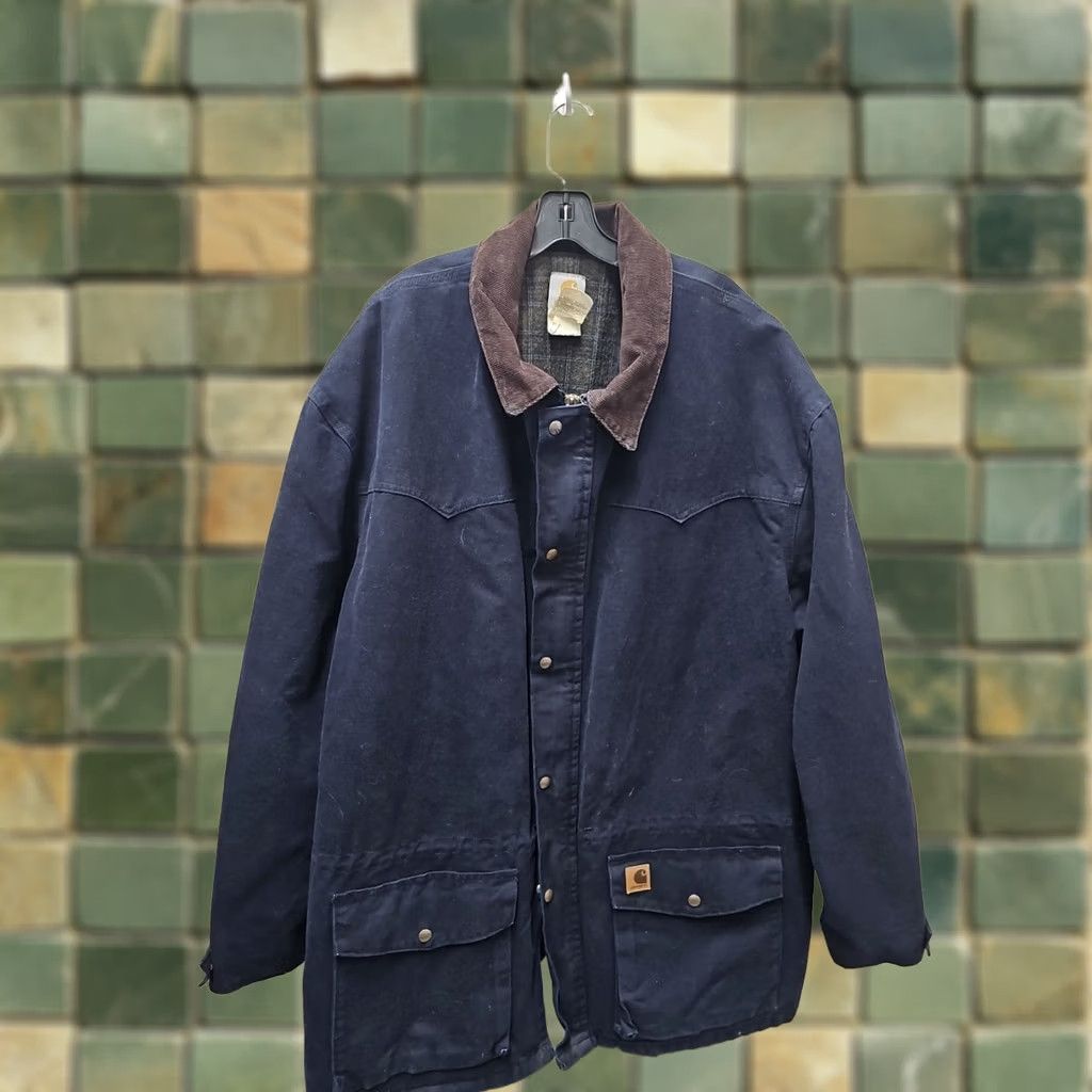 Carhartt Carhartt Rancher C52MDT Dark Blue Long Sleeve Chore Coat Denim 4xl Mens Regular Zip Pocket Pockets Autumn Winter Button Snaps Size US XXL / EU 58 / 5 - 1 Thumbnail