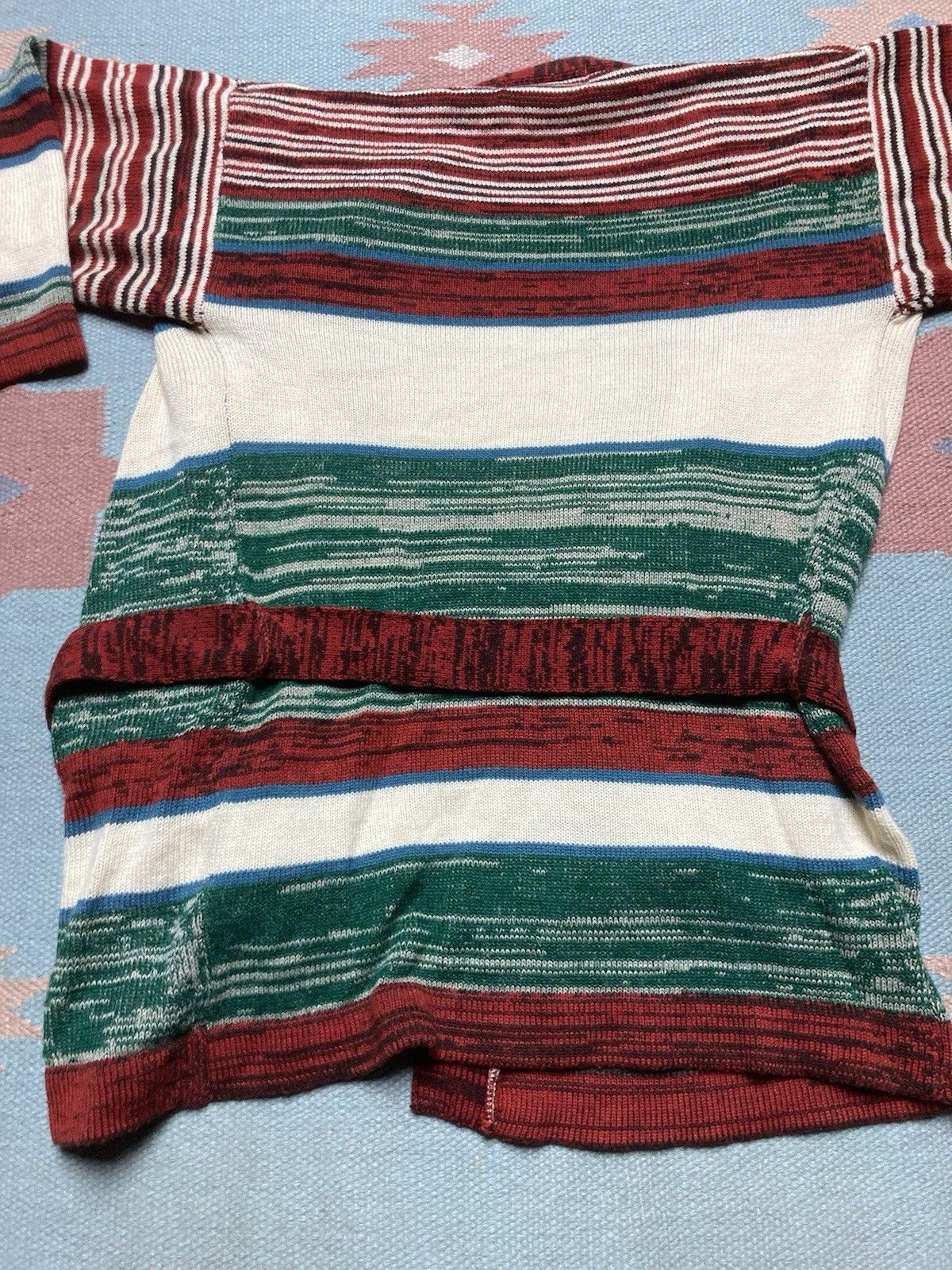 Vintage 70s acrylic knit sweater robe smoking jacket striped medium Size M / US 6-8 / IT 42-44 - 8 Thumbnail