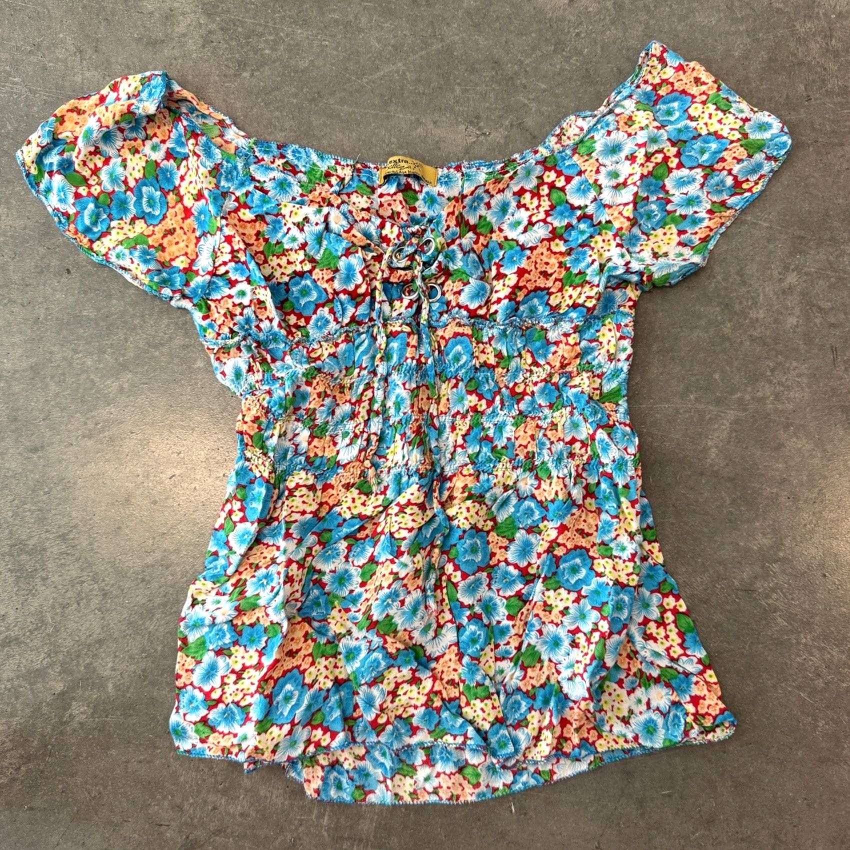 Vintage VINTAGE Y2K Floral Spring Summer Coquette Tie Blouse Tropical S Blue Womens Blouse Girls? Size S / US 4 / IT 40 - 2 Thumbnail
