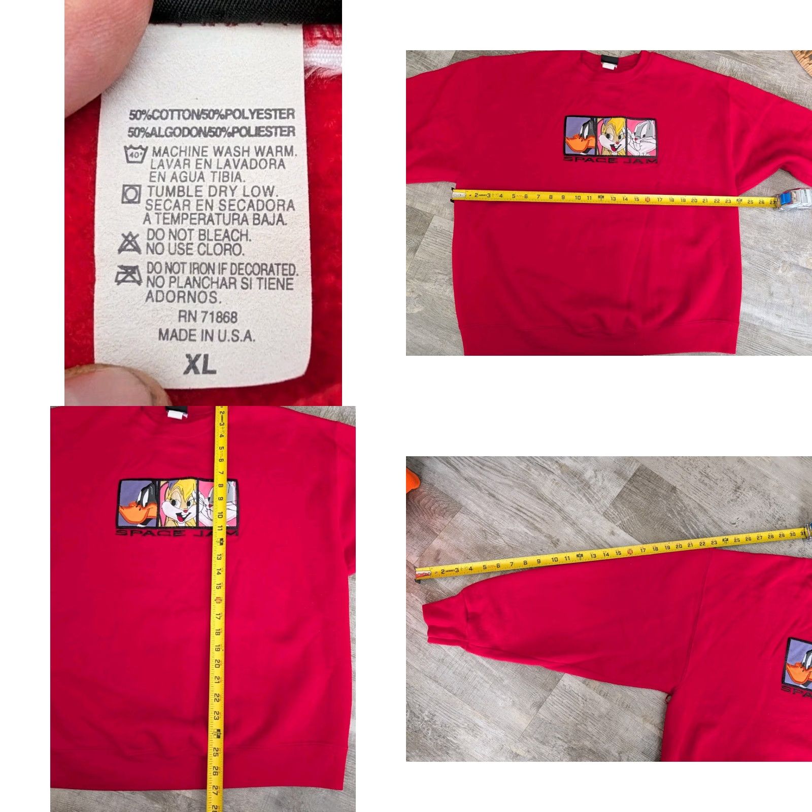 Vintage VINTAGE Space Jam Sweatshirt Mens XL Red Graphic Print Daffy Bugs Lola Michael Jordan Made in USA 1996 Size US XL / EU 56 / 4 - 8 Thumbnail