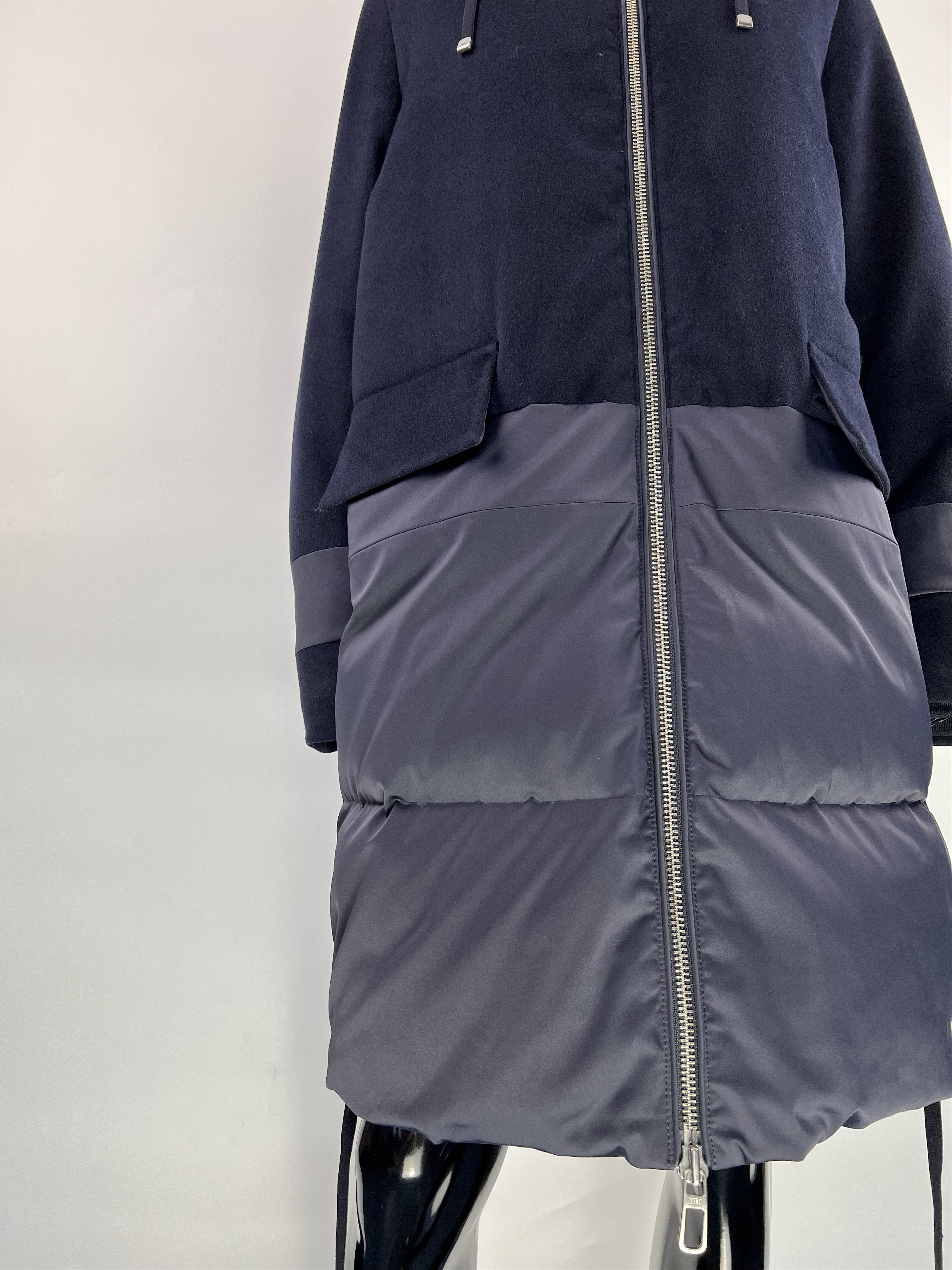 Designer Duno Women's Navy Blue Wool Down Hooded Jacket Size IT48 Size XL / US 12-14 / IT 48-50 - 4 Thumbnail