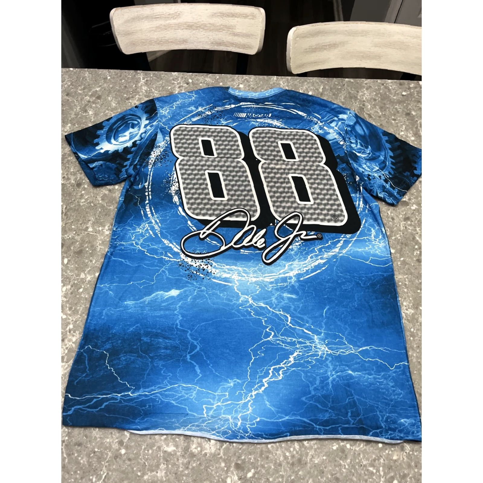 NASCAR Hendrick Motorsports Shirt Men L AOP #88 Dale Earnhardt Jr. NASCAR Nationwide Blue Graphic Print Crew Neck Short Sleeve Size US L / EU 52-54 / 3 - 7 Thumbnail
