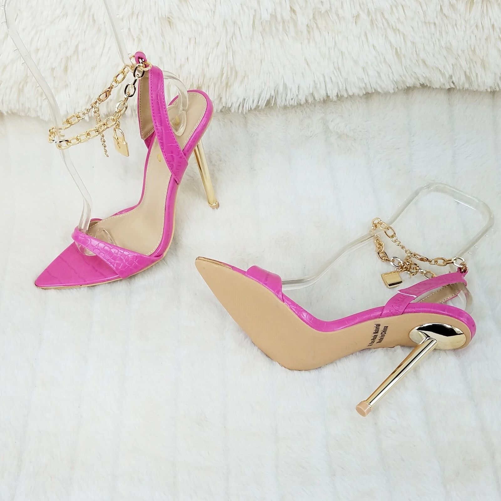 Other Nicely Pad Lock Chain Strap High Heels Metal Toe Tip Shoes F Size US 9 / IT 39 - 7 Thumbnail