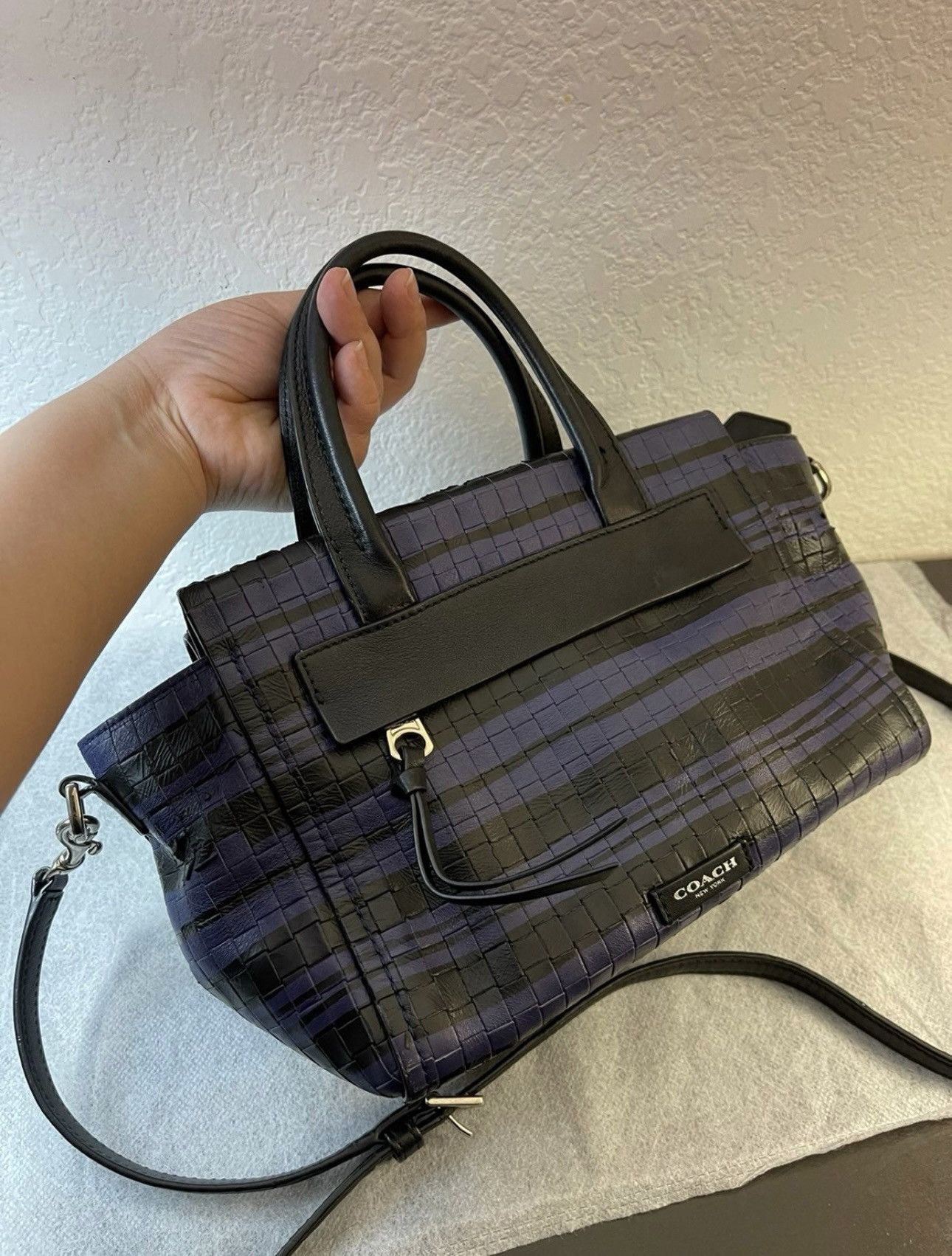 Coach Coach Black/Purple Woven Embossed Leather Top Handle Bag Size ONE SIZE - 9 Thumbnail