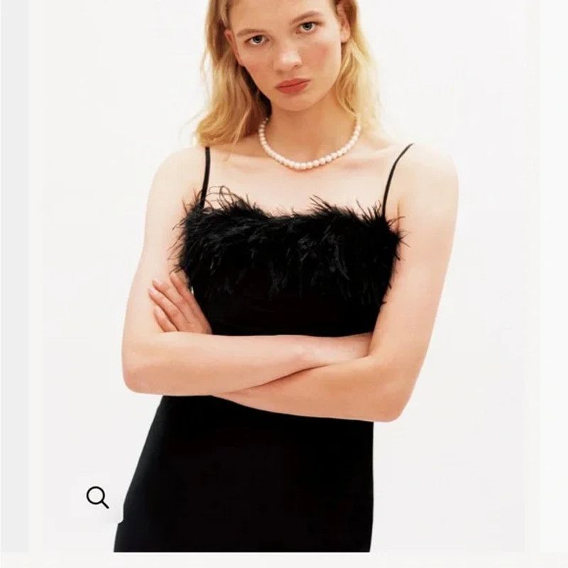 Sleeper NWT Sleeper Boheme black midi slip dress feather trim Size XS / US 0-2 / IT 36-38 - 3 Thumbnail
