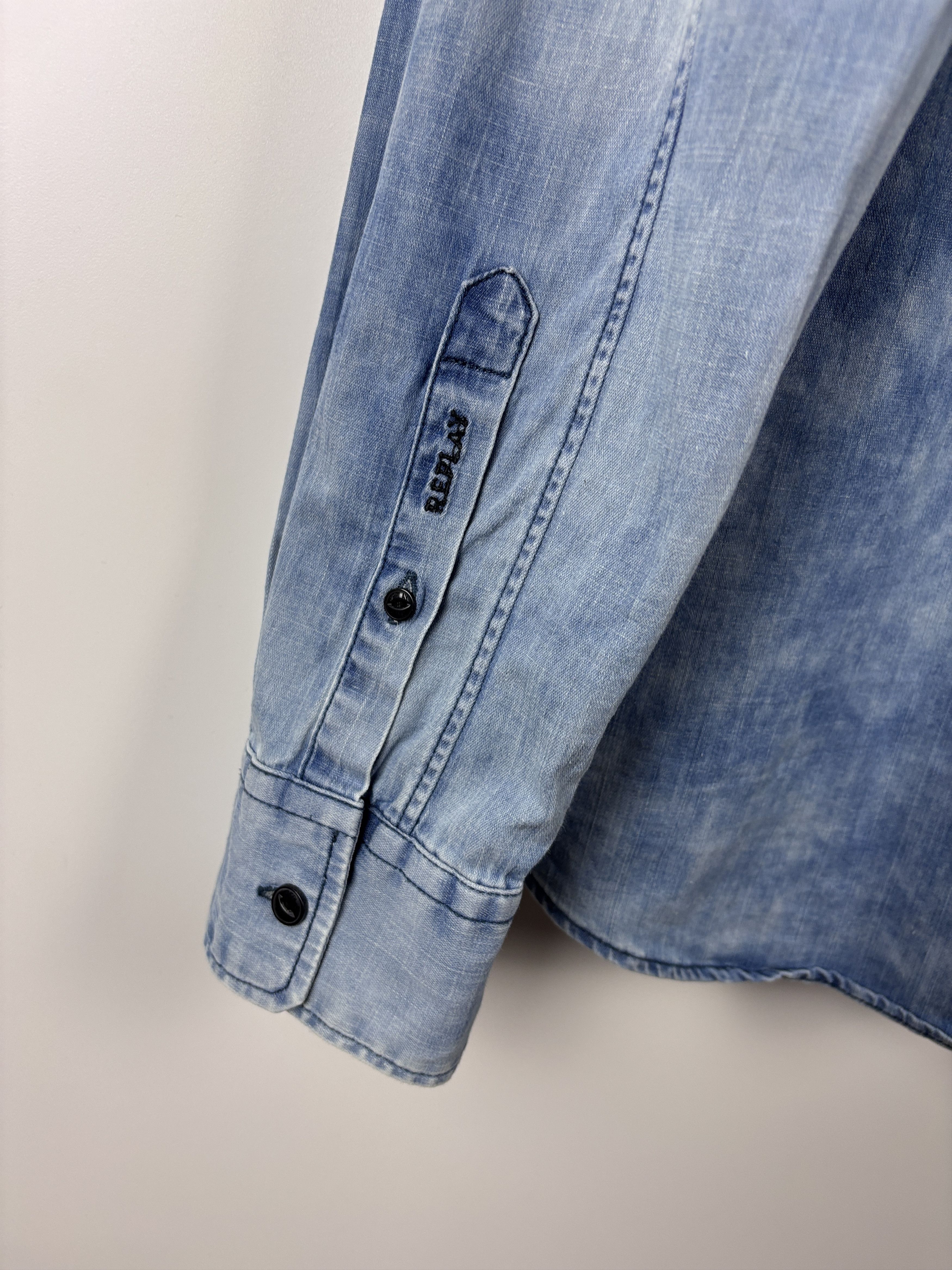 Replay Mens Replay Acid Wash Denim Button Up Shirt Blue Size XL Size US XL / EU 56 / 4 - 7 Thumbnail