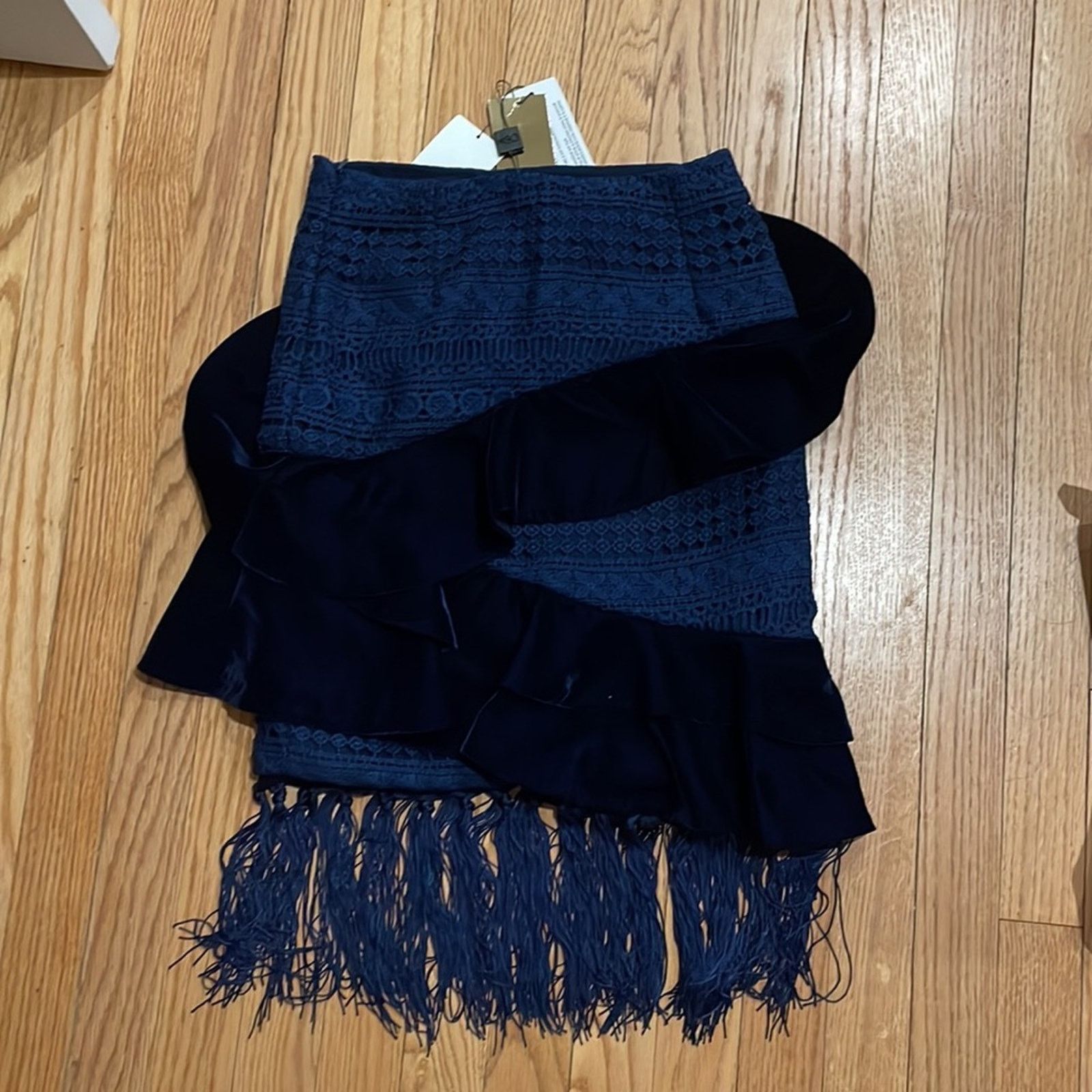 Other PatBo navy velvet and crochet fringe skirt size 0 brazil 32 Size 25" / US 0 / IT 36 - 10 Thumbnail
