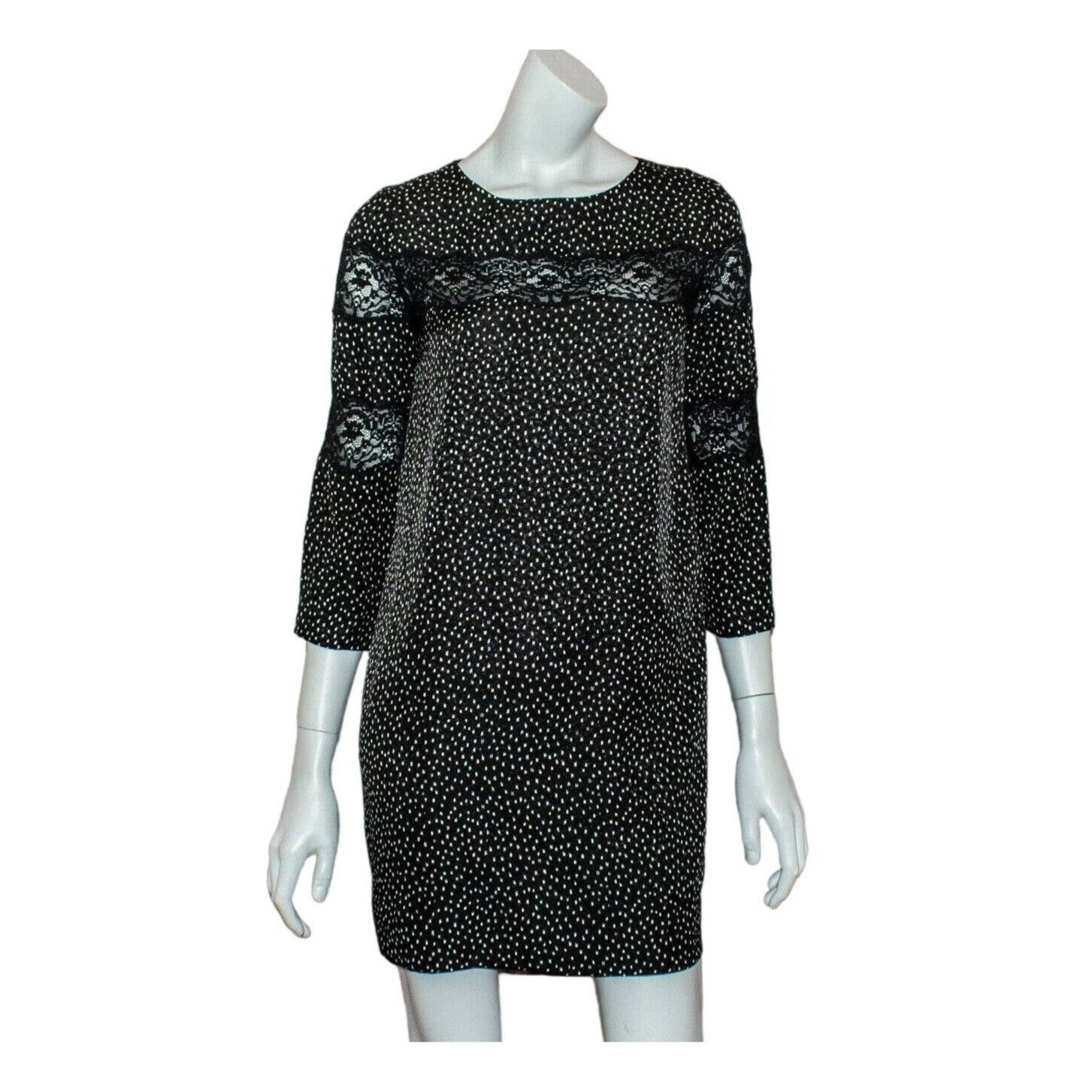 Sandro SANDRO Paris Size 2 Lace Trim Shift Dress Black Print Size XS / US 0-2 / IT 36-38 - 1 Thumbnail
