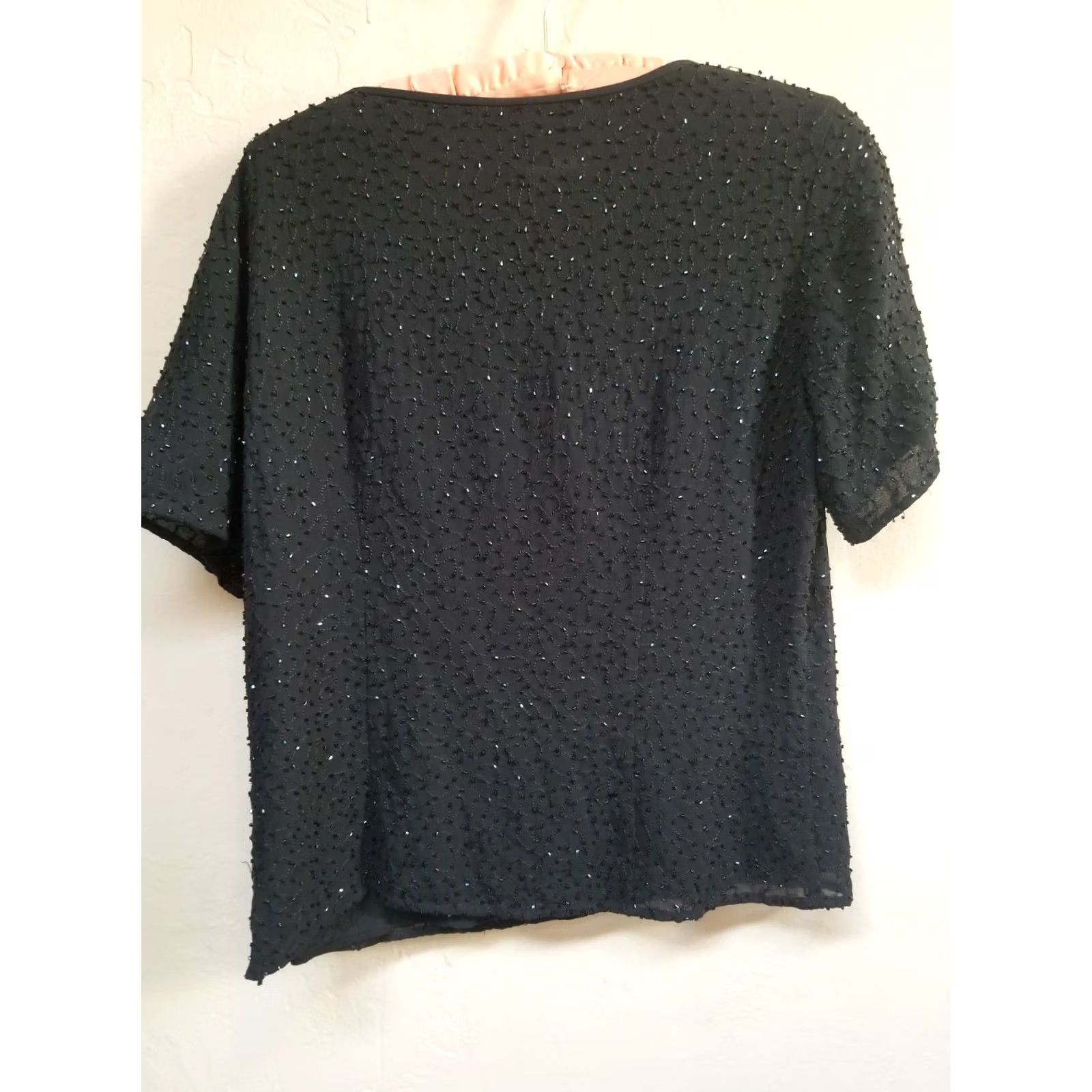 Vintage Doncaster Beaded Blouse Women's Silk Black Short Sleeve Scoop Neck Lined Size 2 Size XS / US 0-2 / IT 36-38 - 3 Thumbnail