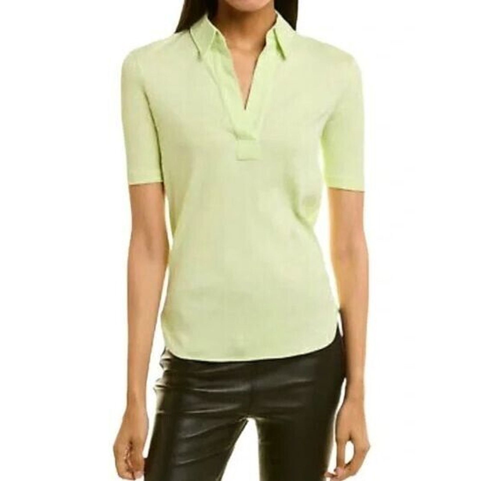 Helmut Lang A6 HELMUT LANG Cotton Ribbed Lime Green Logo Polo Shirt XS Size XS / US 0-2 / IT 36-38 - 1 Thumbnail