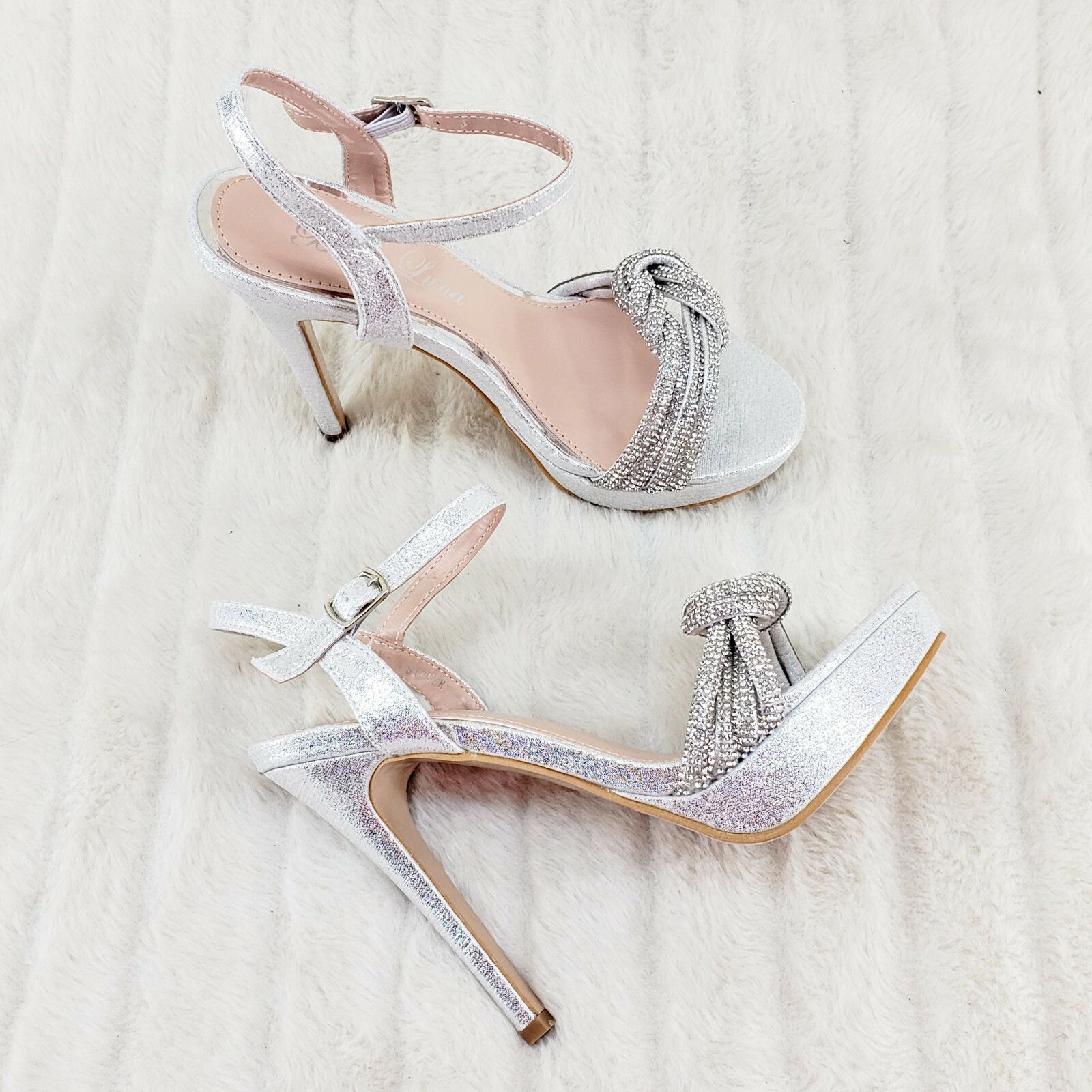 Other Sevent Silver Shimmery Platform Rhinestone High Heel Sandals Size US 8.5 / IT 38.5 - 2 Thumbnail