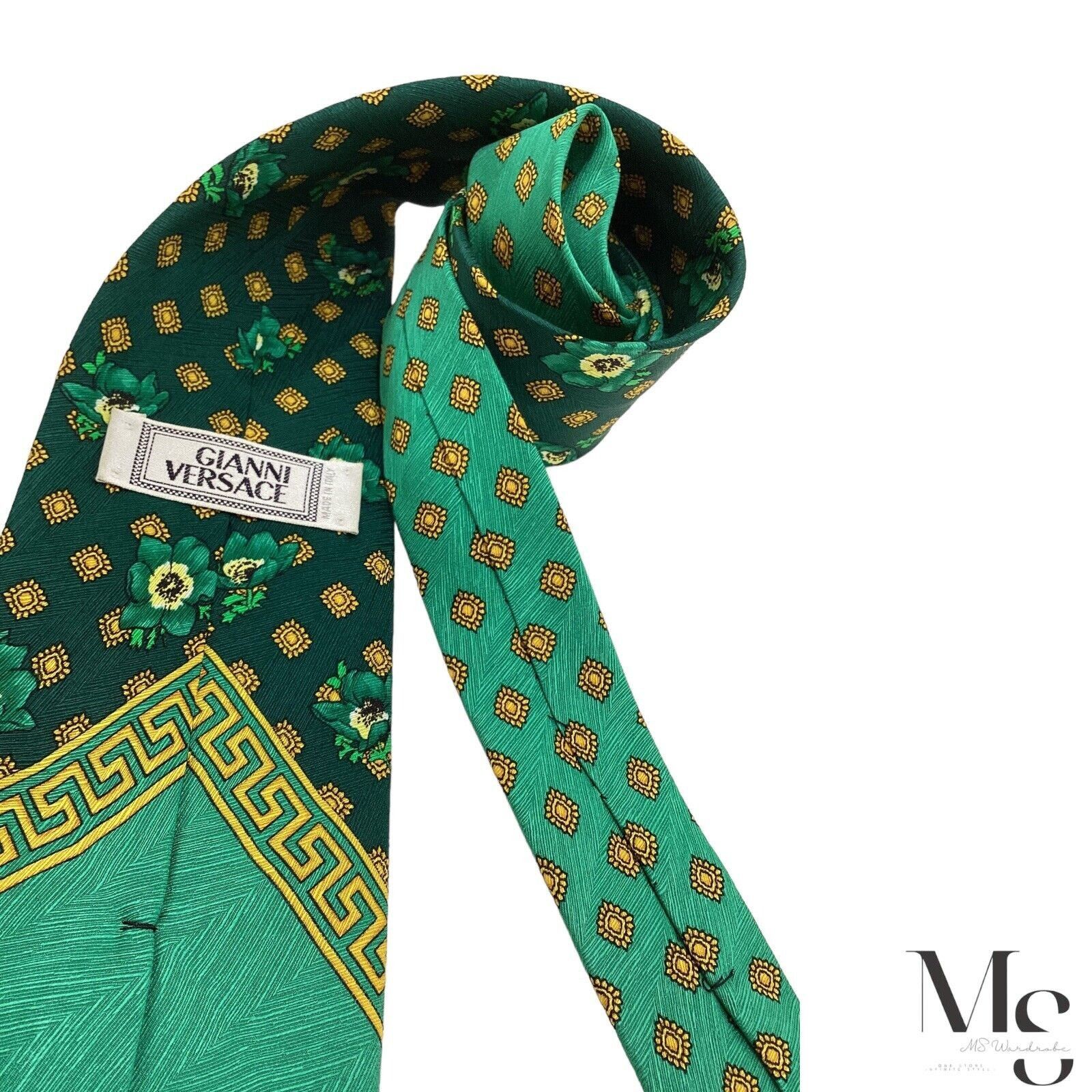 Versace GIANNI VERSACE Green Baroque With Flower Silk Tie Made In It Size ONE SIZE - 6 Thumbnail