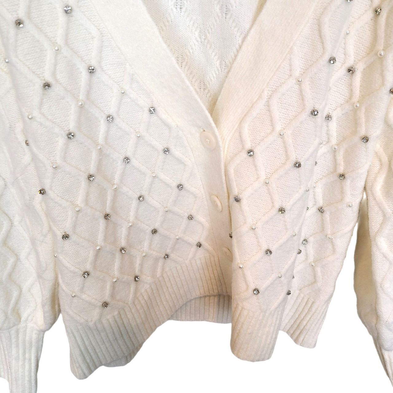 Robert Talbott Talbots Womens Wool Lattice Knit Rhinestone Cardigan Sweater Size S / US 4 / IT 40 - 4 Thumbnail