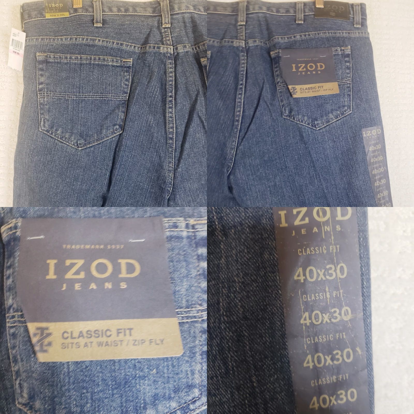 Izod IZOD Jeans Classic Fit Denim Blue 40x30 Men Regular 100% Cotton Zip Flat Front Straight Inseam 30 New With Tags Size US 40 / EU 56 - 8 Thumbnail