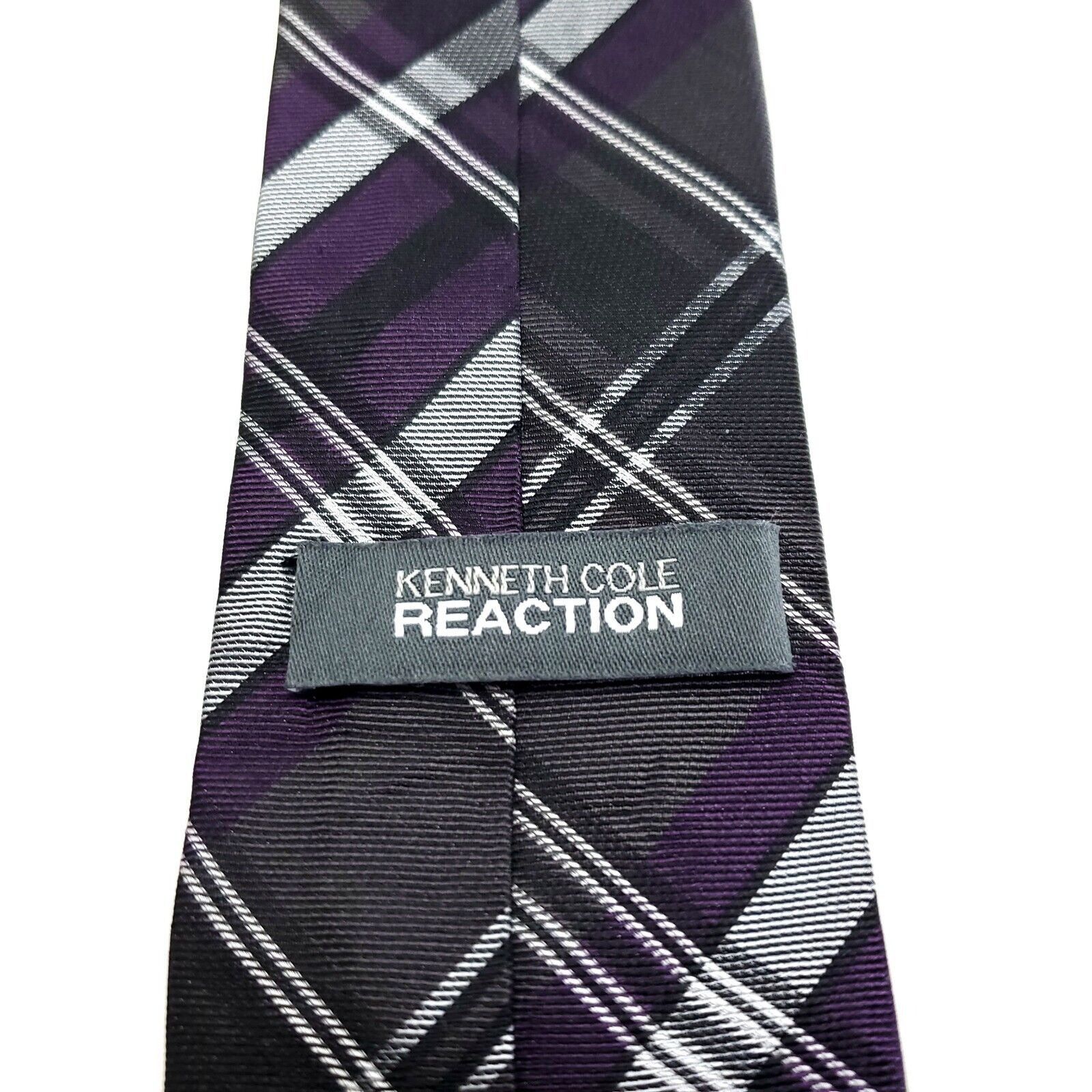 Kenneth Cole Kenneth Cole Reaction Purple Gray Plaid Woven Skinny Silk Ti Size ONE SIZE - 3 Thumbnail