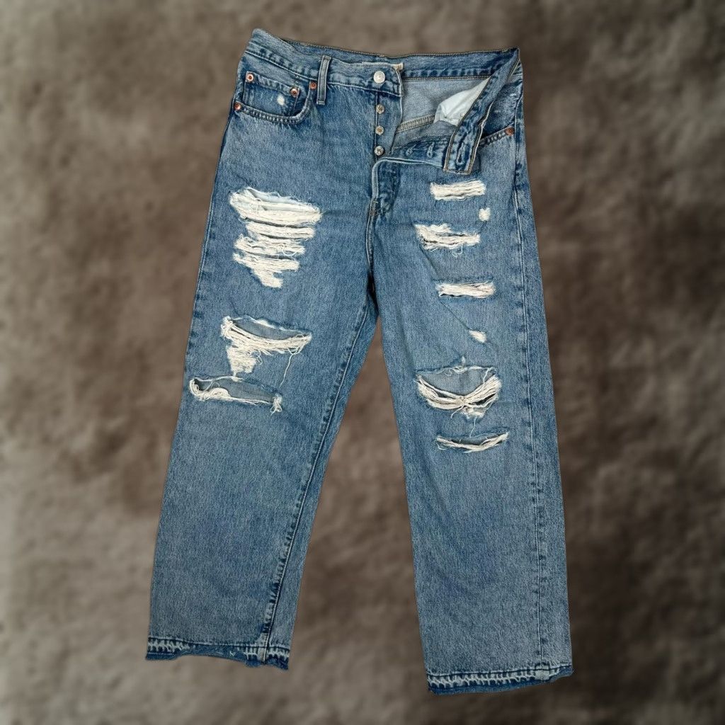 Levi's Levi's Ribcage Straight Ankle Jeans Womens 31 Blue High Rise Distressed Denim Size 24" / US 00 / IT 34 - 1 Thumbnail