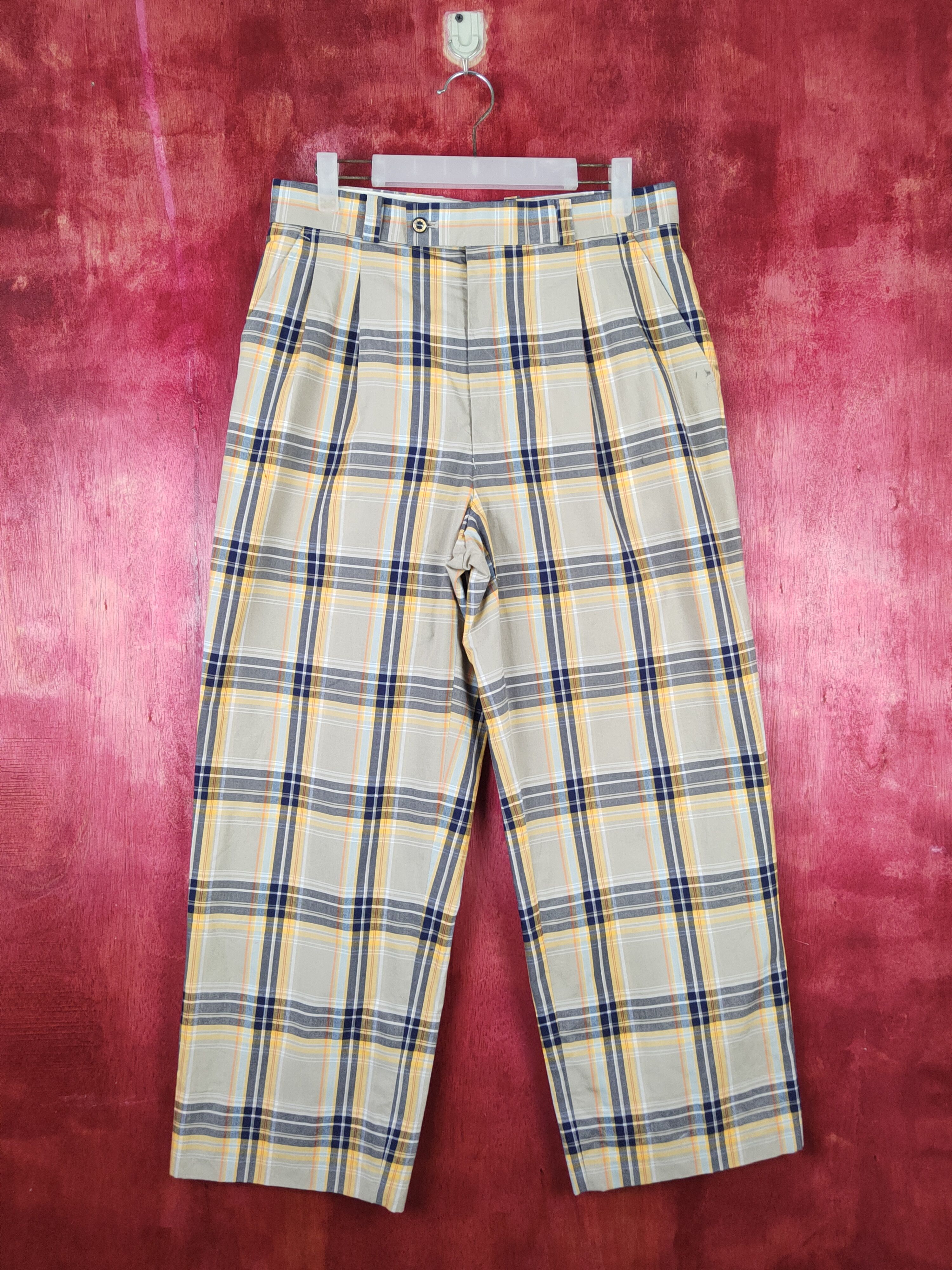 Kenzo Kenzo Golf Yellow Blue checkered Casual Pants #S1348 Size US 32 / EU 48 - 1 Thumbnail