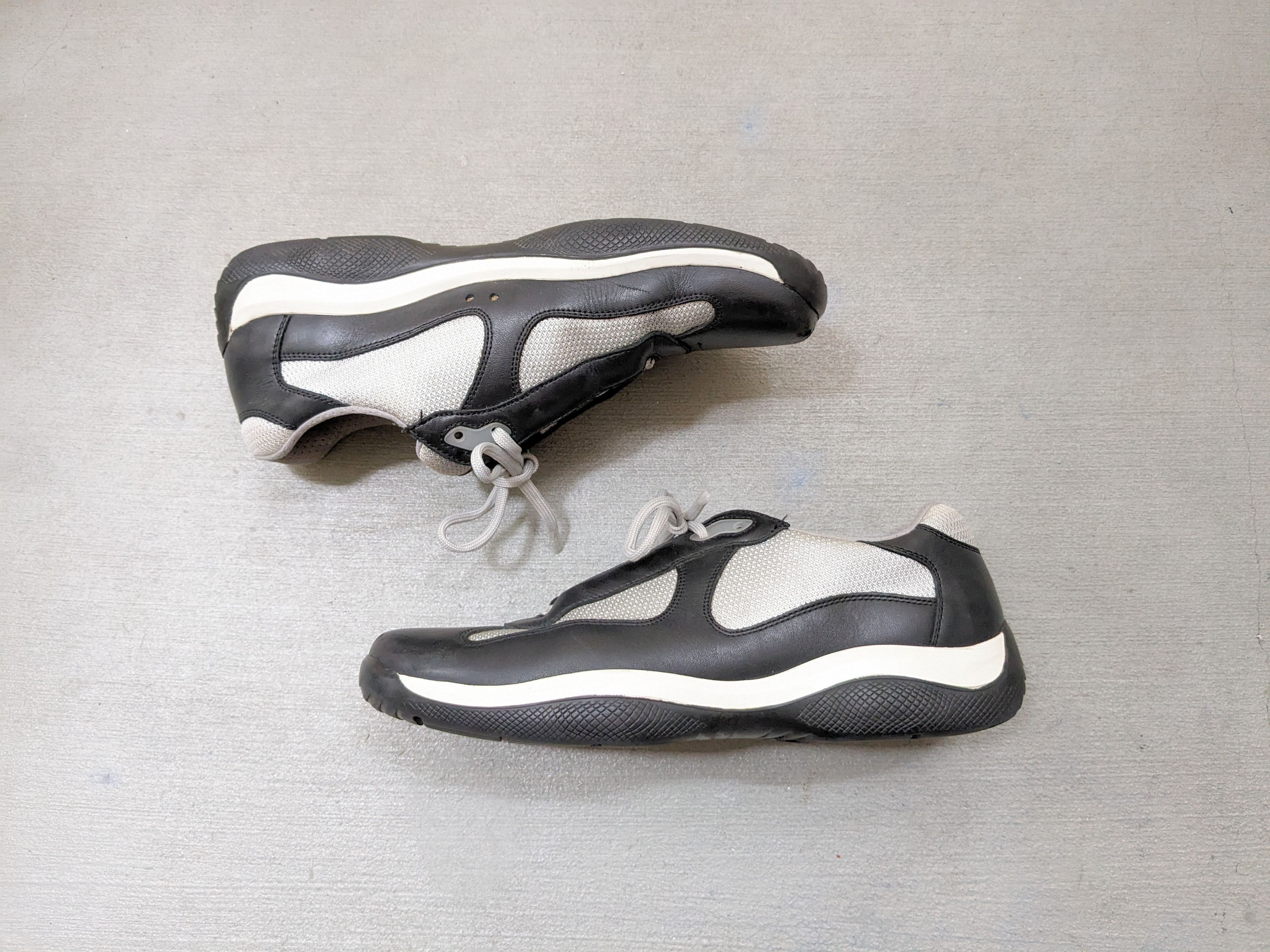 image of Prada America's Cup Size 10.5 Black Silver Leather Low Tops Shoes in Black/Silver, Men's
