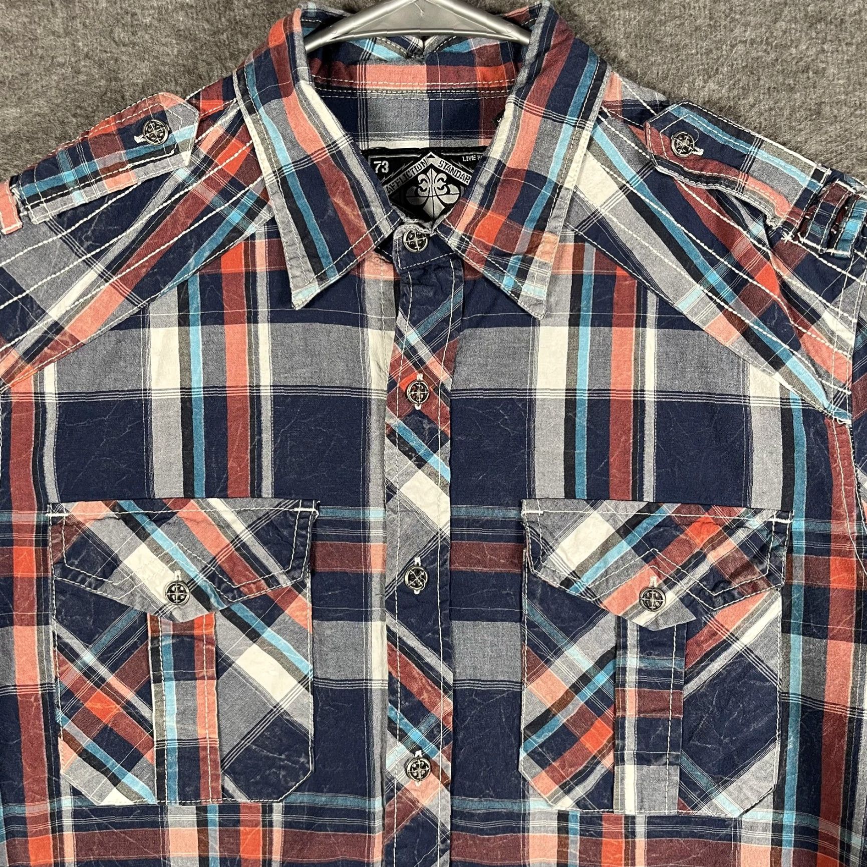 Affliction Affliction Shirt Mens M Blue Plaid Long Sleeve Western Biker Patch Casual Size US M / EU 48-50 / 2 - 3 Thumbnail