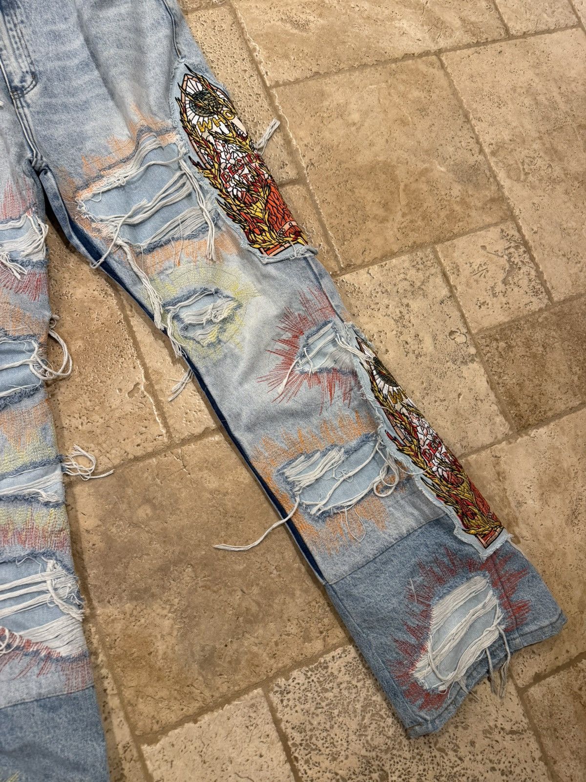 Who Decides War Who Decides War WDW Barrage Sky Indigo Patch Denim Jeans Size US 38 / EU 54 - 3 Thumbnail