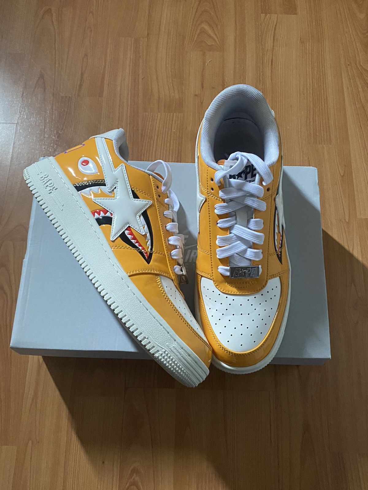 image of Bapesta Low M1 Shark Face Shoes in Orange, Men's (Size 9.5)