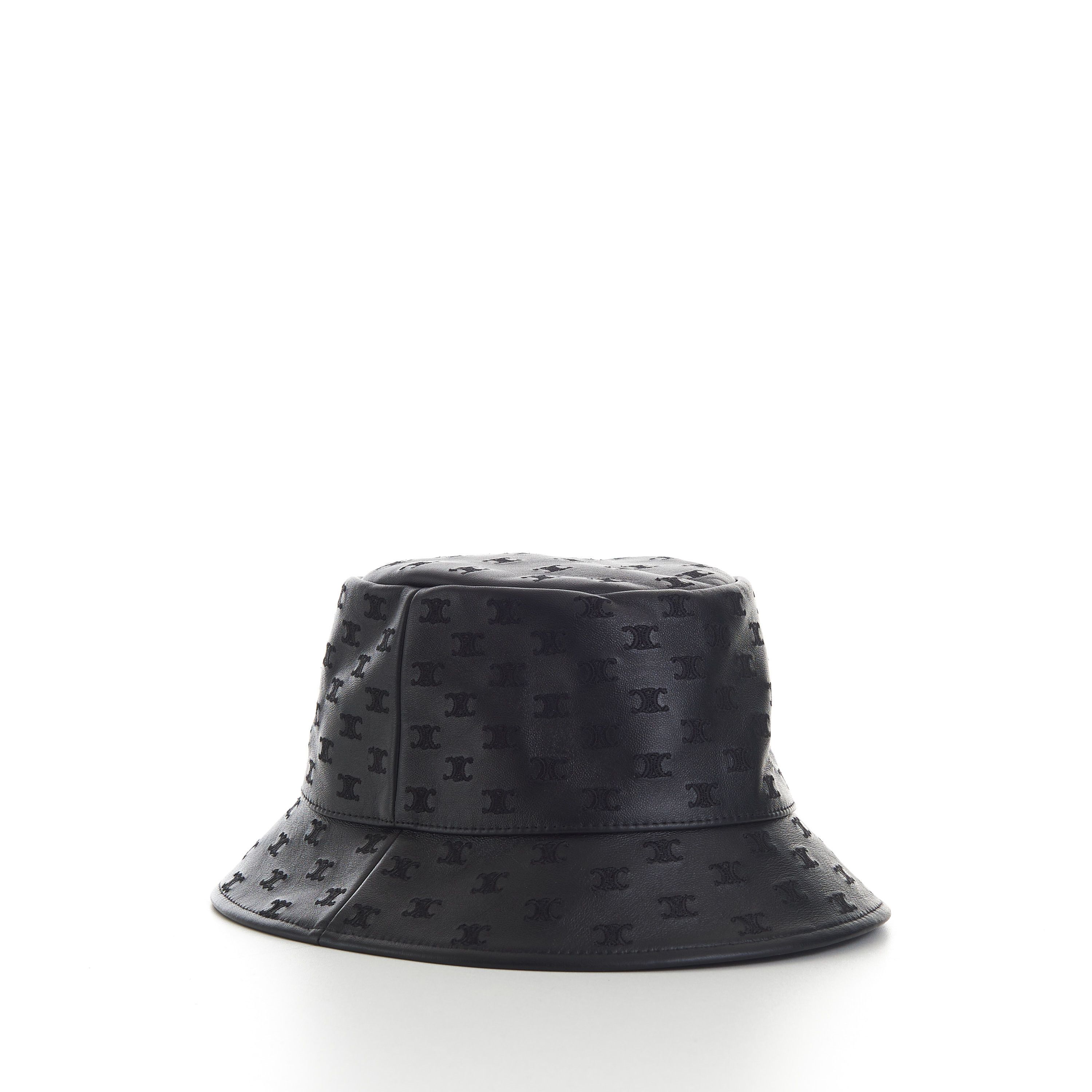 Celine Black Leather Bucket Hat - Mini Triomphe Embroidery Size ONE SIZE - 8 Thumbnail