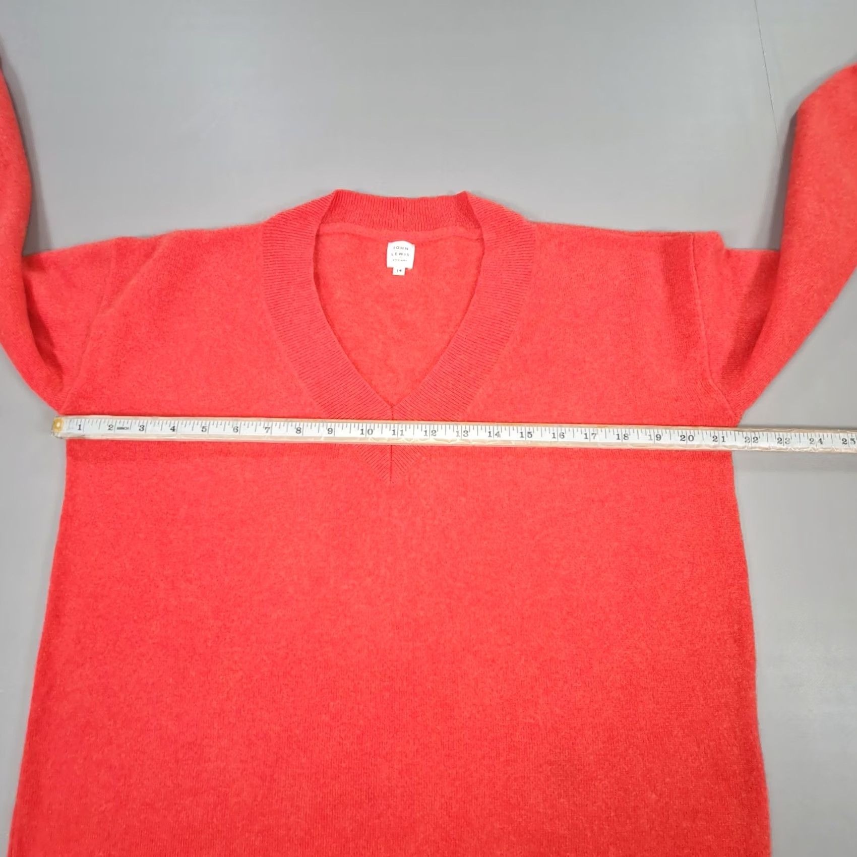 Vintage John Lewis Womens Jumper Coral Red 14 UK Cashmere V Neck Knit Pullover Size XL / US 12-14 / IT 48-50 - 5 Thumbnail