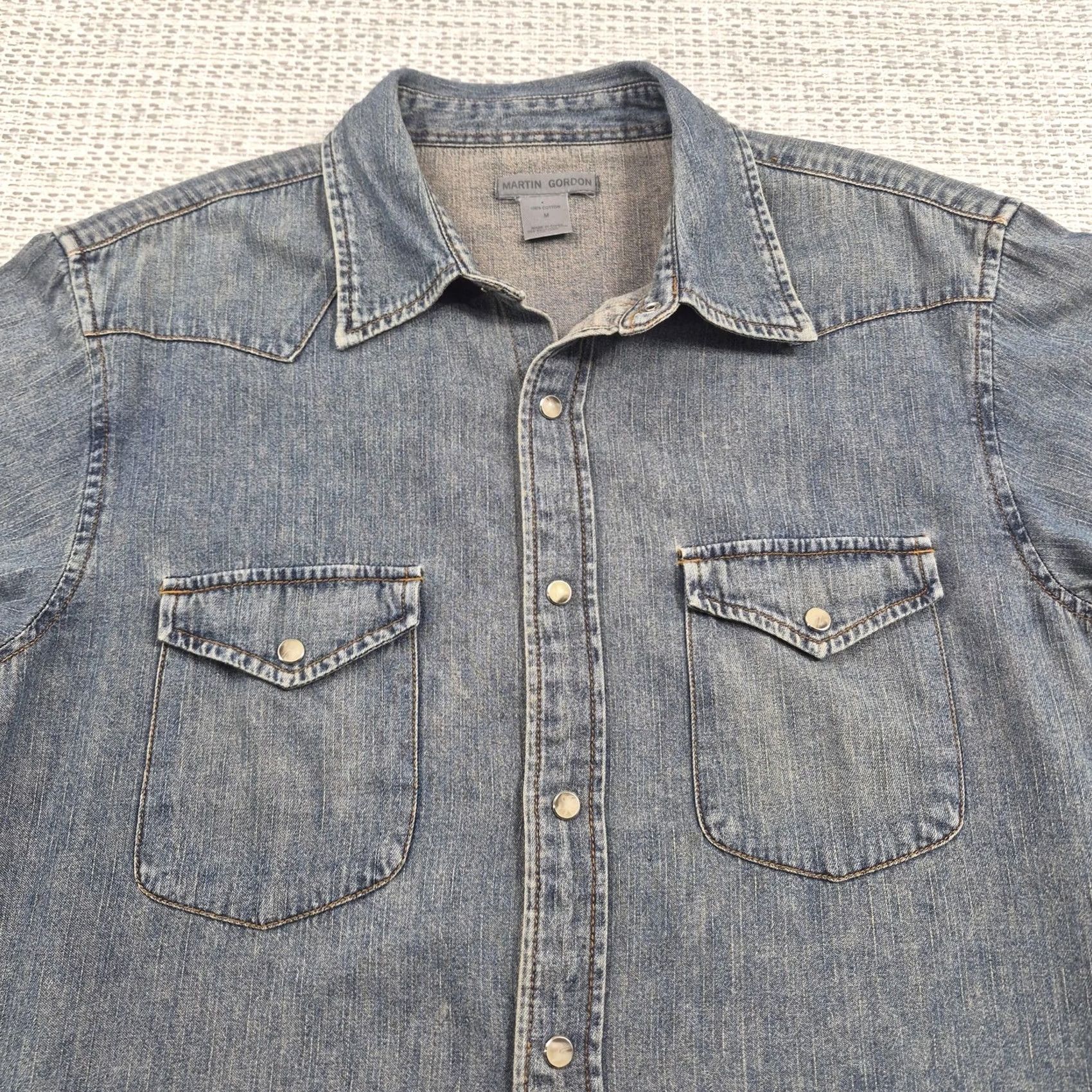 Denime Martin Gordon Western Snap Shirt Mens Medium Denim Long Sleeve Casual Distressed Size US M / EU 48-50 / 2 - 4 Thumbnail
