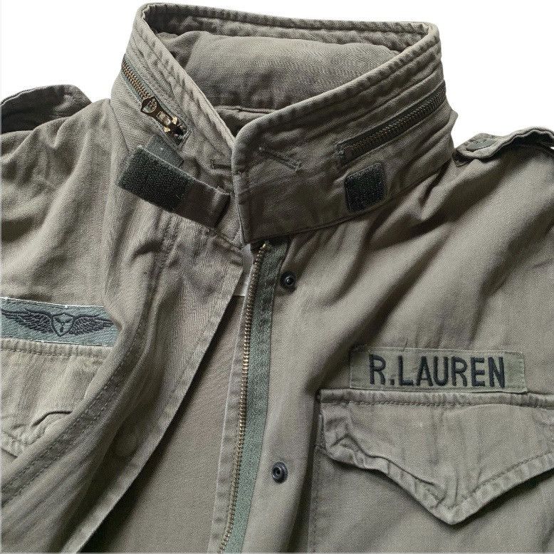 RRL Ralph Lauren olive green hbt military field jacket embroidered patches. Size US M / EU 48-50 / 2 - 6 Thumbnail