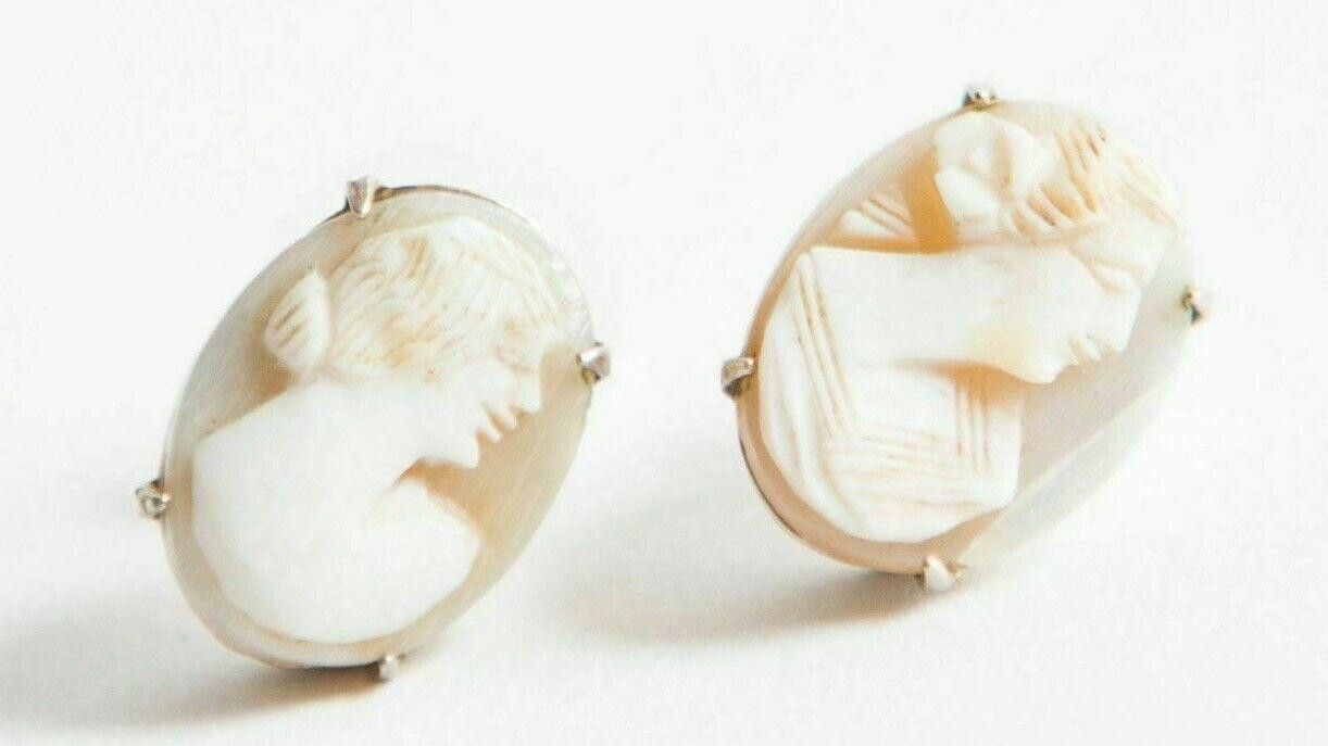 Designer Sterling Silver Shell Cameo Earrings Size ONE SIZE - 1 Thumbnail