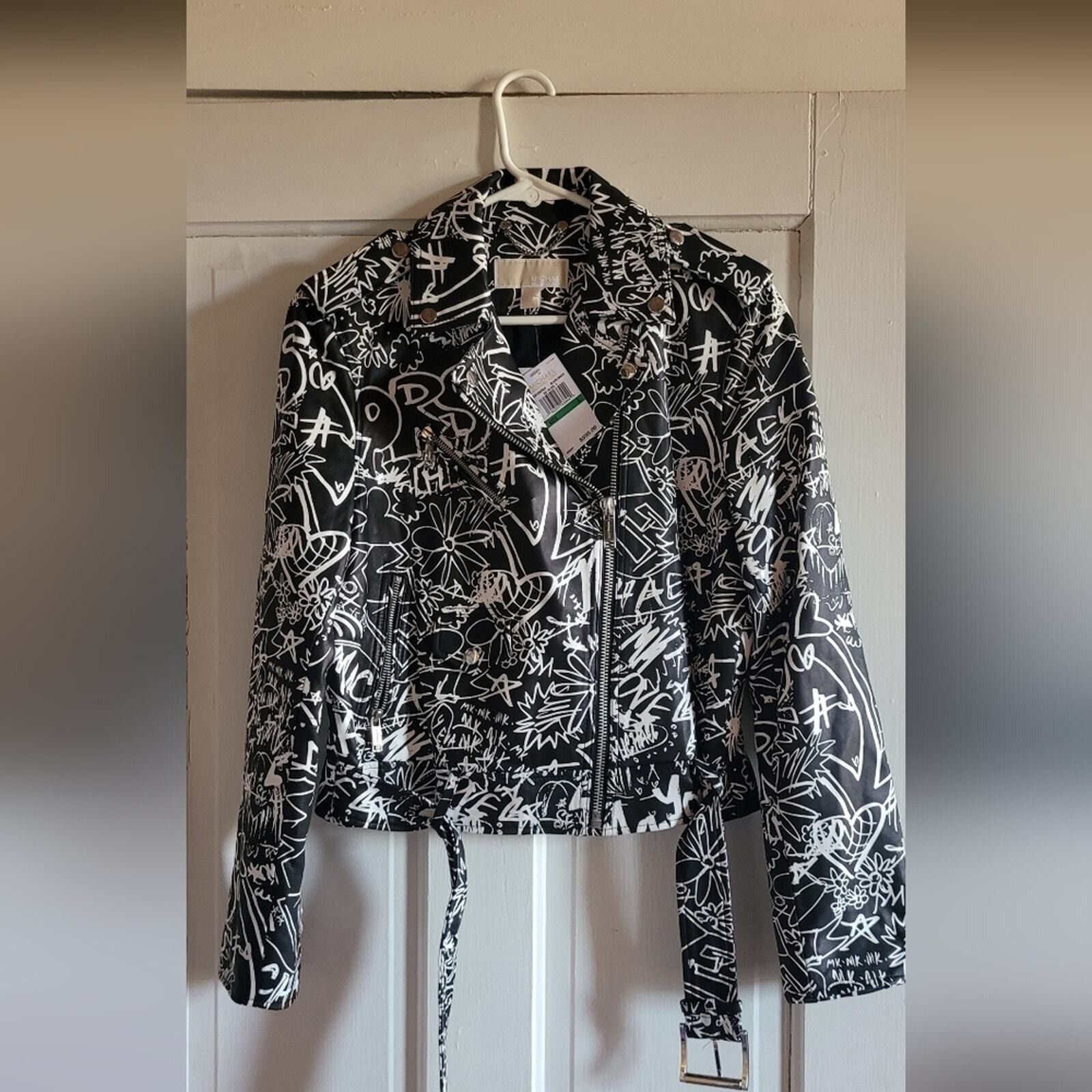 Michael Kors Michael Kors Graffiti Leather Moto Jacket, Large: Stylish Size L / US 10 / IT 46 - 1 Thumbnail