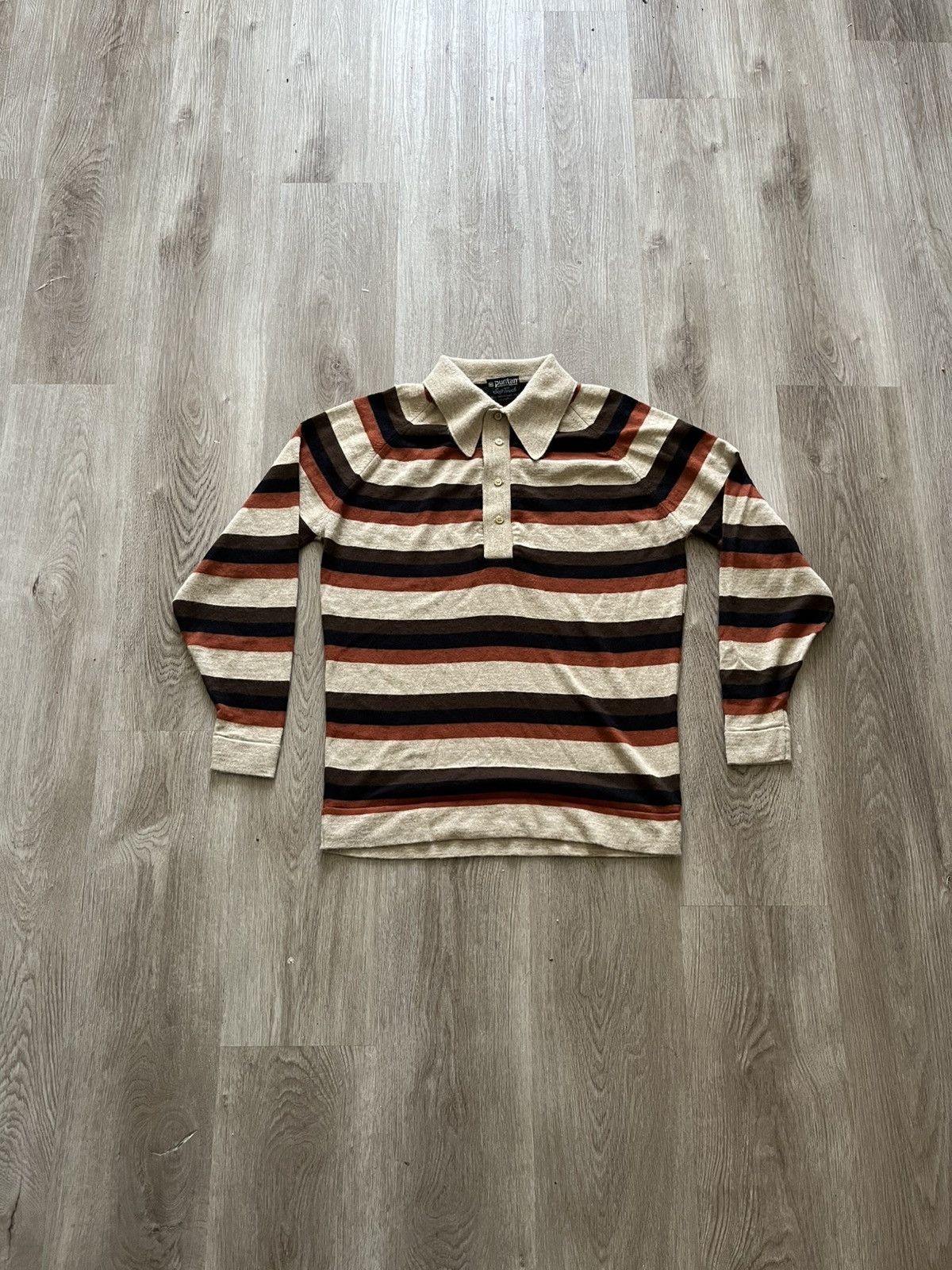 Puritan Vintage Striped Polo Long Sleeve Shirt Size US M / EU 48-50 / 2 - 1 Thumbnail