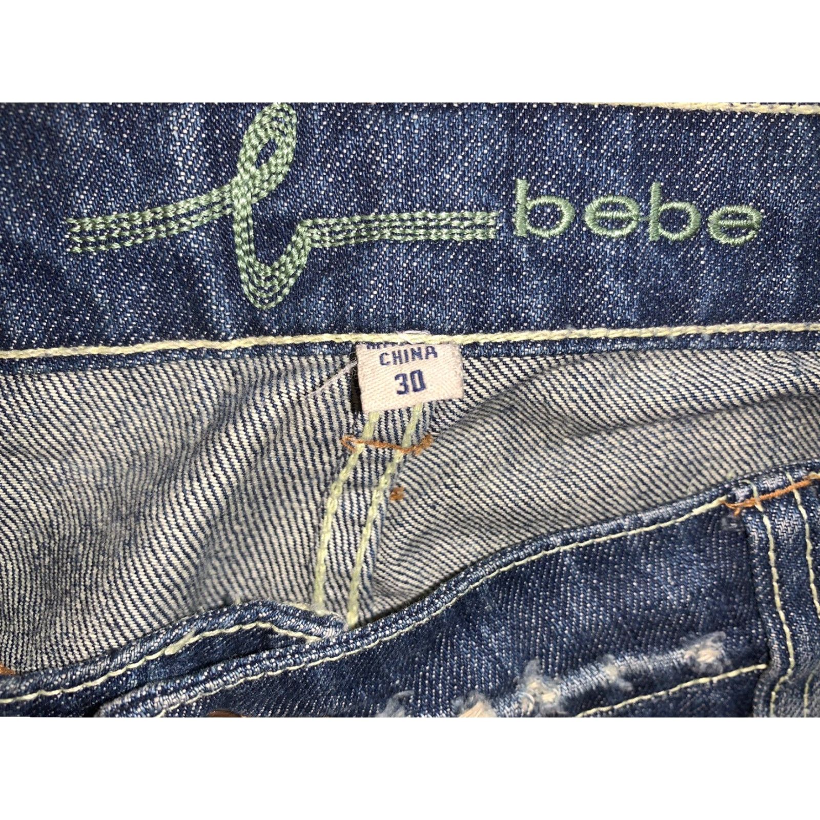 Bebe VINTAGE Bebe Women's Jeans Bootcut Low Rise Denim Size 30 Blue Distressed Cotton Blend Size 30" / US 8 / IT 44 - 5 Thumbnail