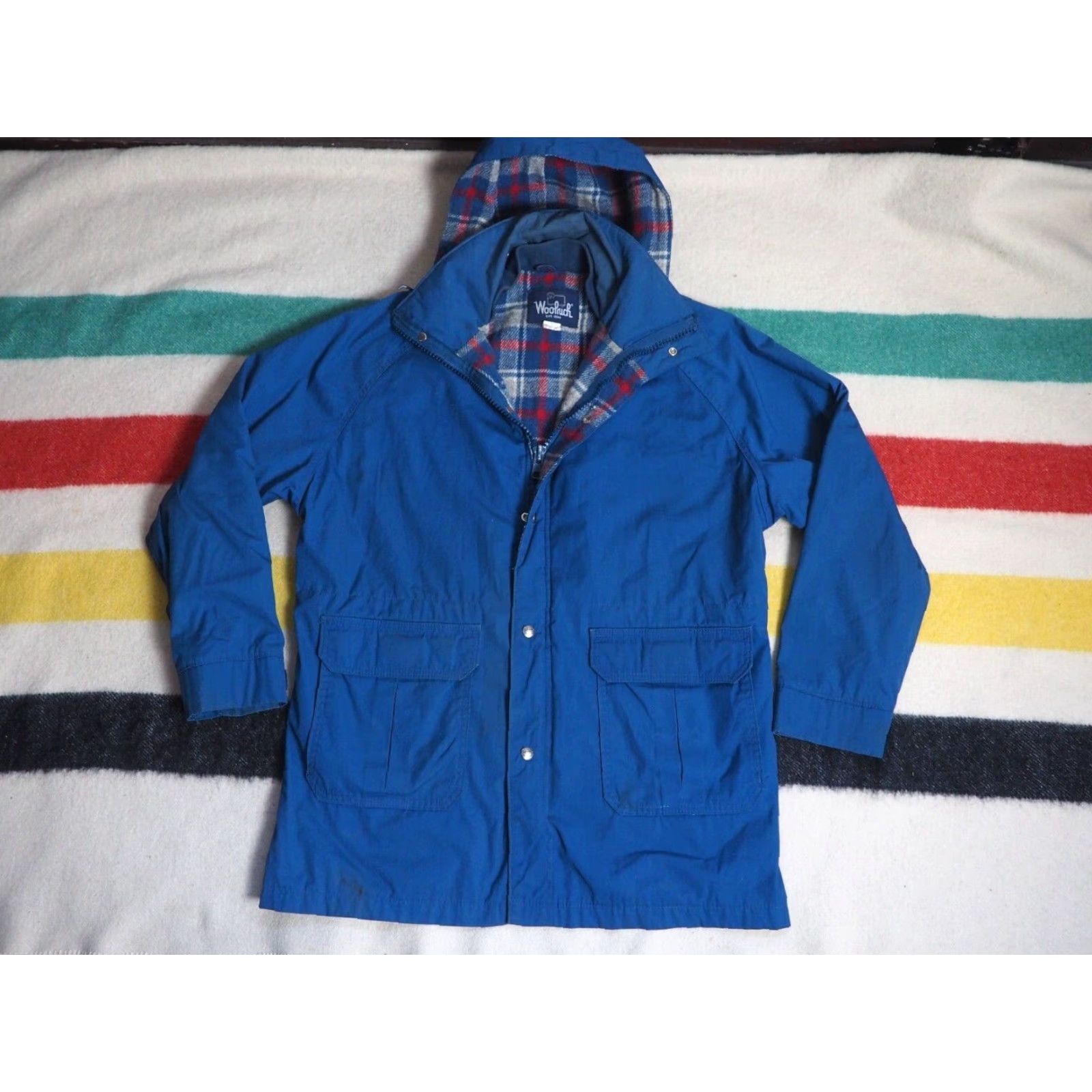 Vintage VTG 80s Woolrich Navy Blue Nylon Plaid Wool Lined Hooded Zip Jacket Coat Mens L Size US L / EU 52-54 / 3 - 2 Thumbnail
