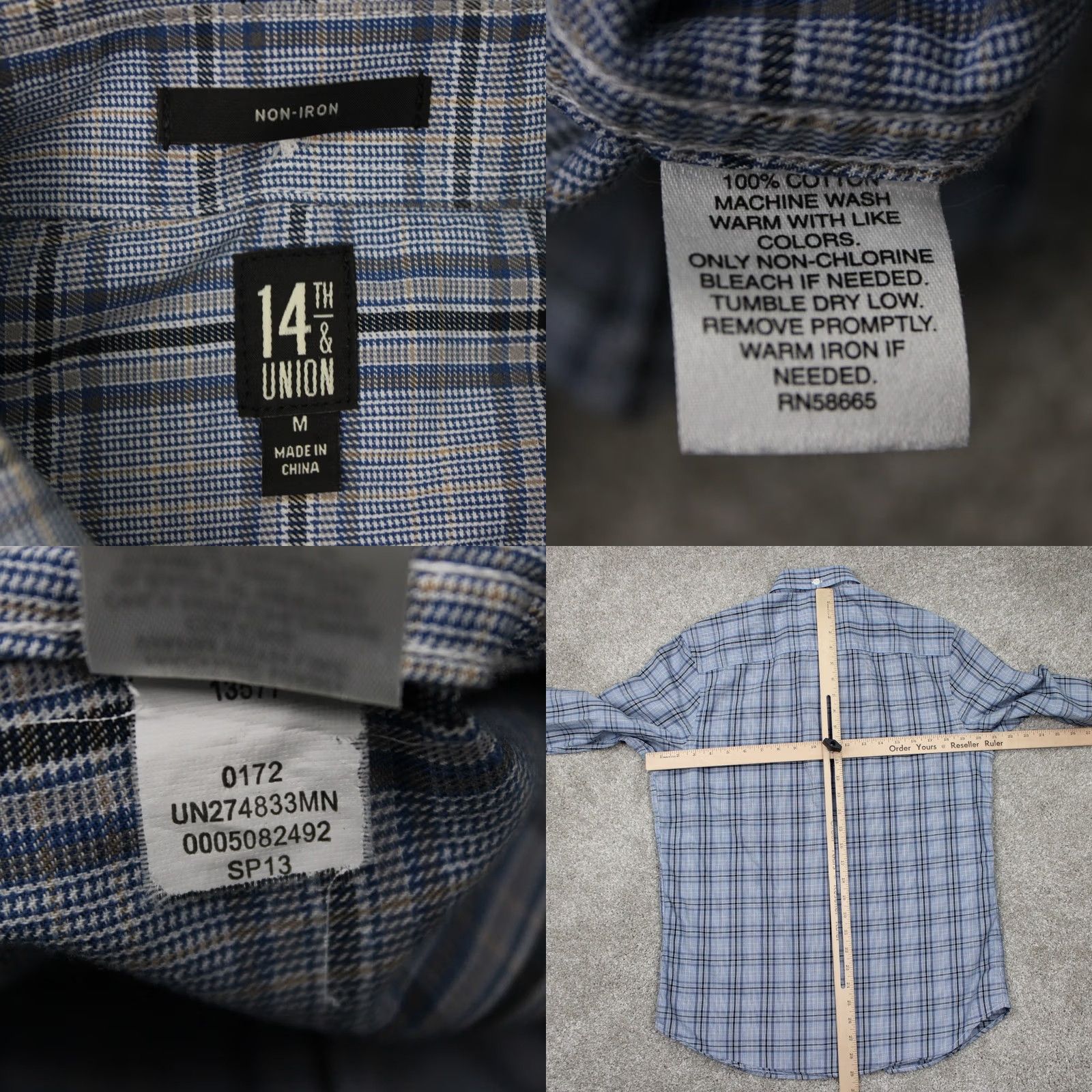 Vintage 14th & Union Shirt Mens Medium Blue/Black Non-Iron 100% Cotton L/S Button Down Size US M / EU 48-50 / 2 - 8 Thumbnail